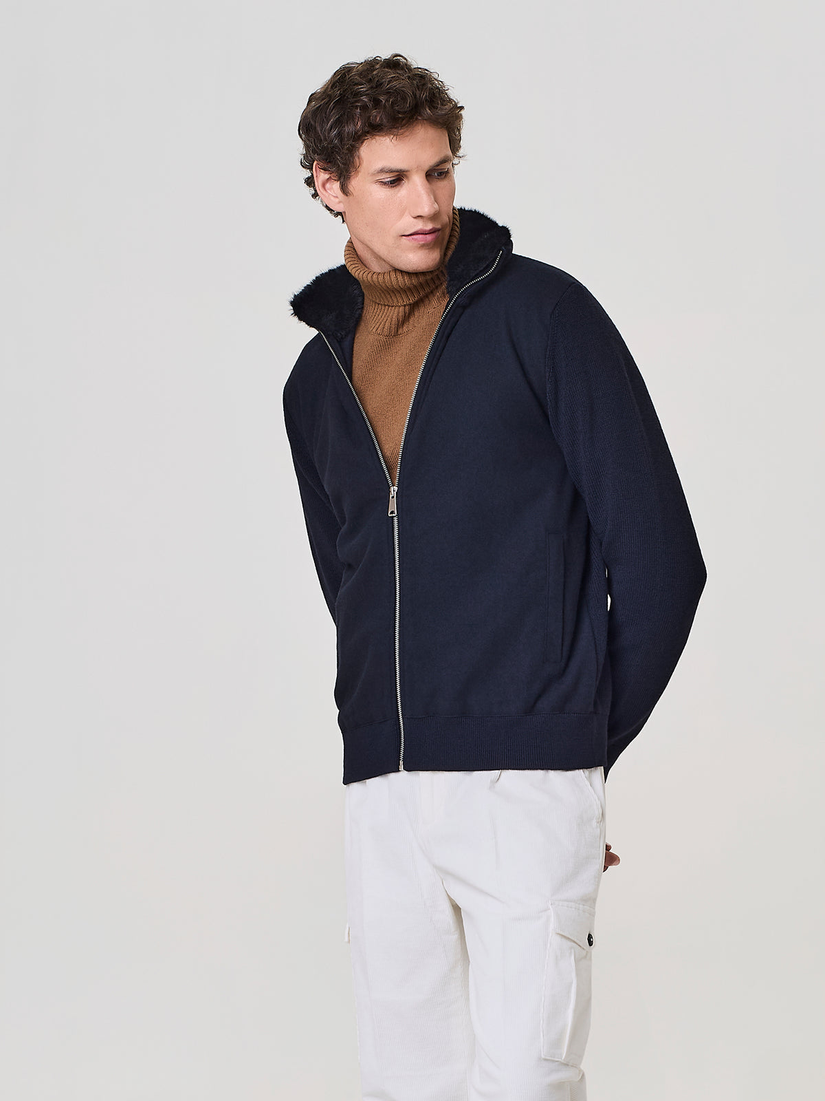 Bomber in lana e maglia blu
