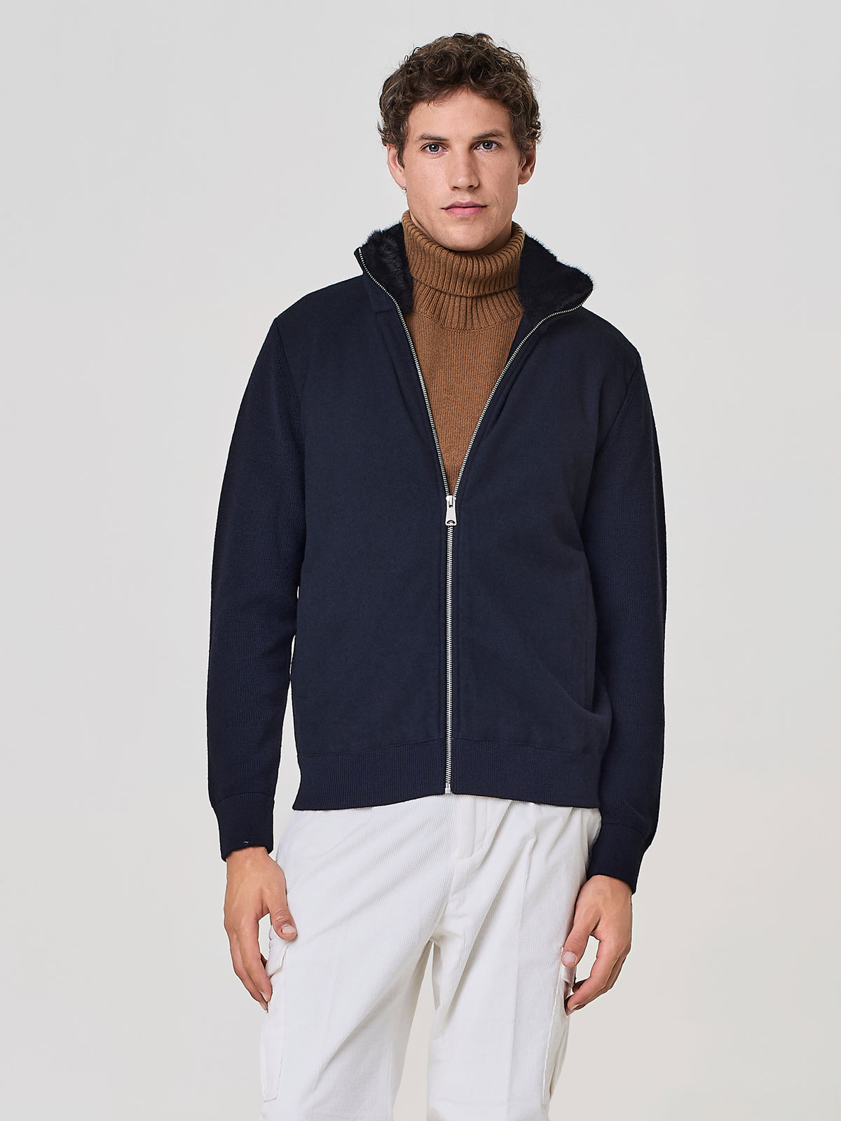 Bomber in lana e maglia blu