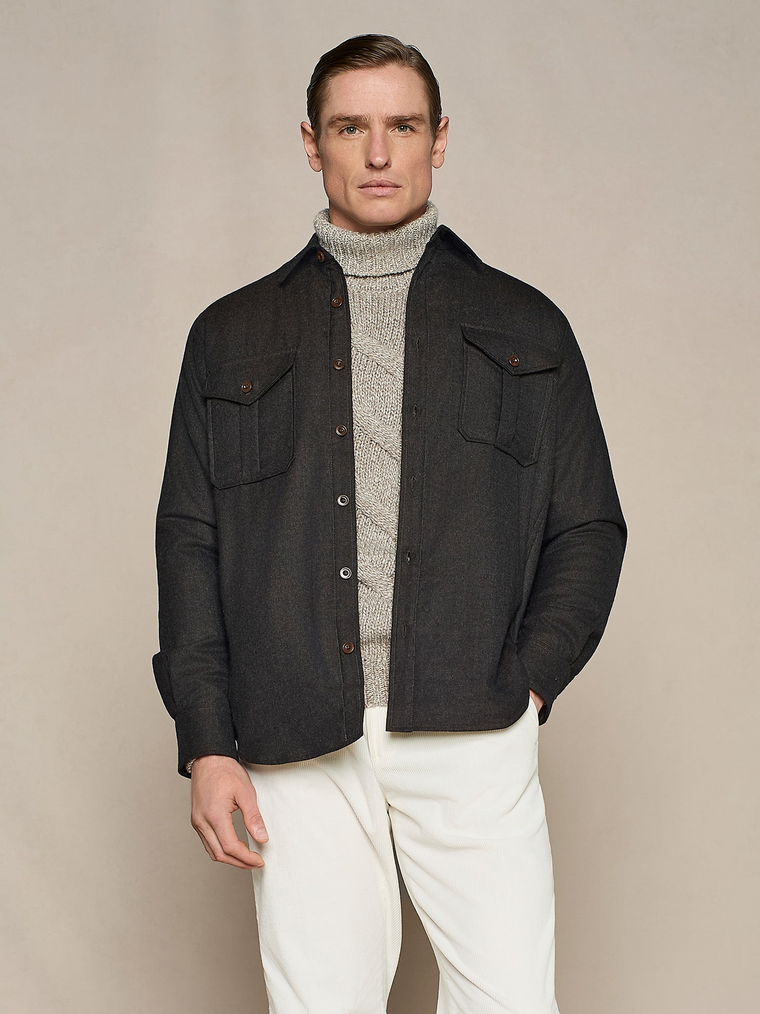 OVERSHIRT IMBOTTITA IN FLANELLA CHOCOLATE