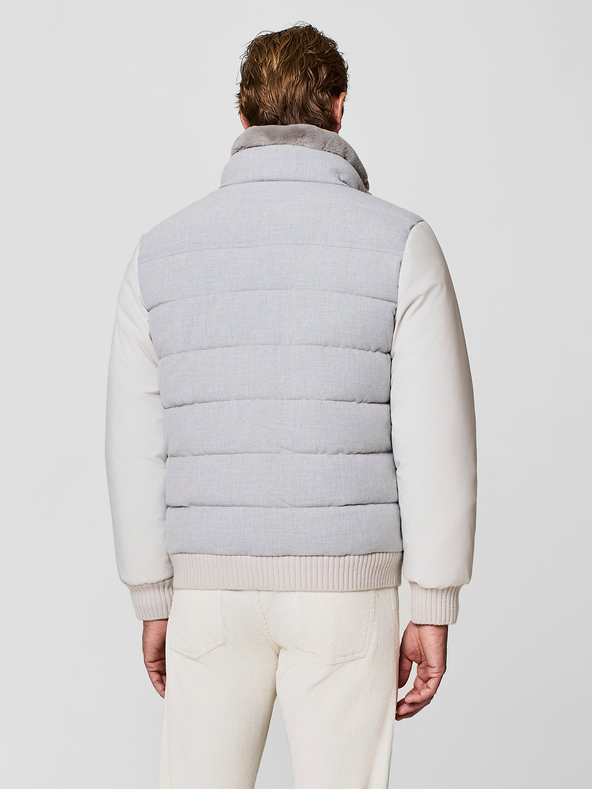 Piumino in flanella e nylon grigio chiaro