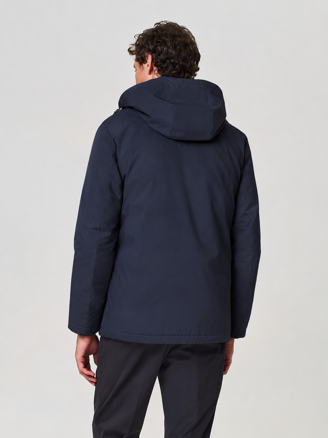 Piumino lungo con cappuccio blu