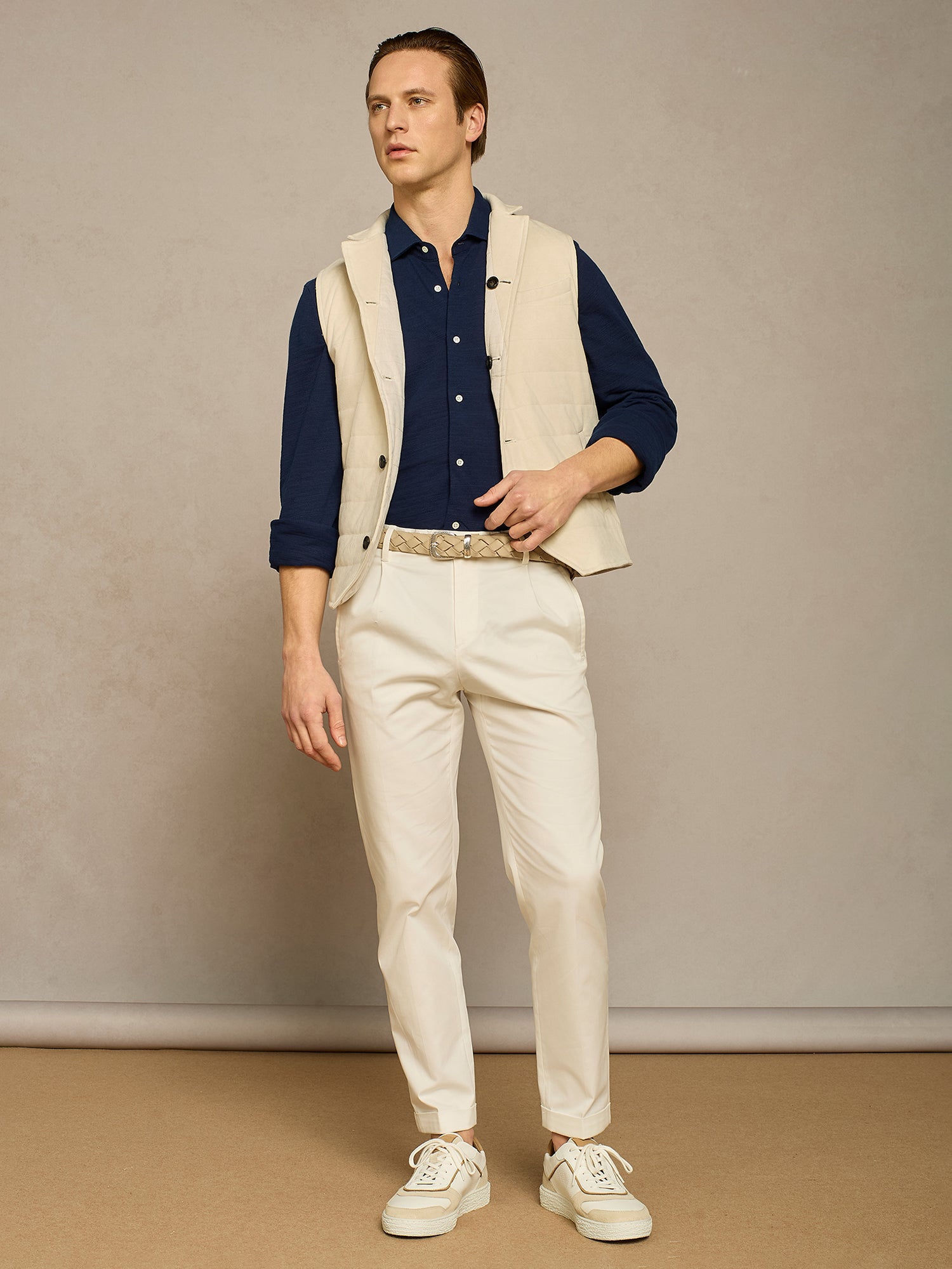 Beige reversible suede down vest