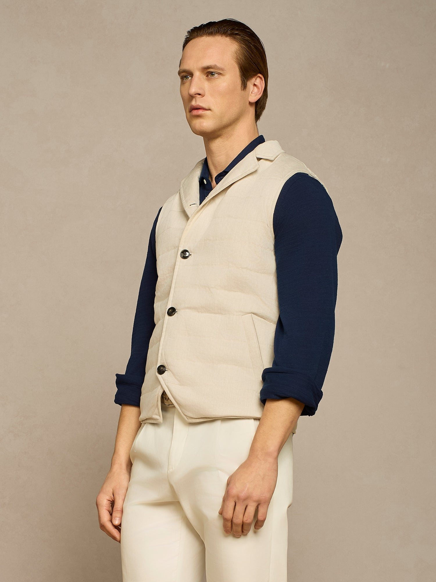 Beige reversible suede down vest