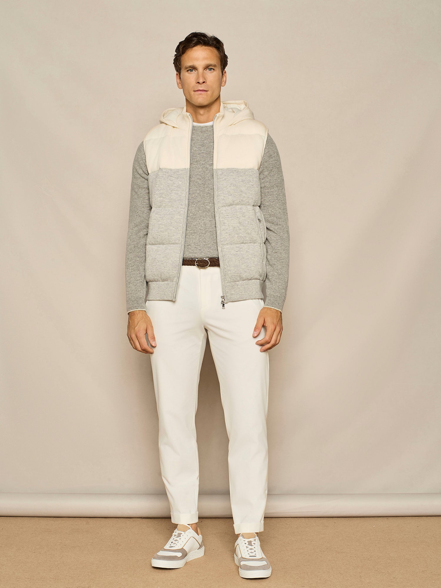 LIGHT GREY MELANGE KNITTED PADDED VEST