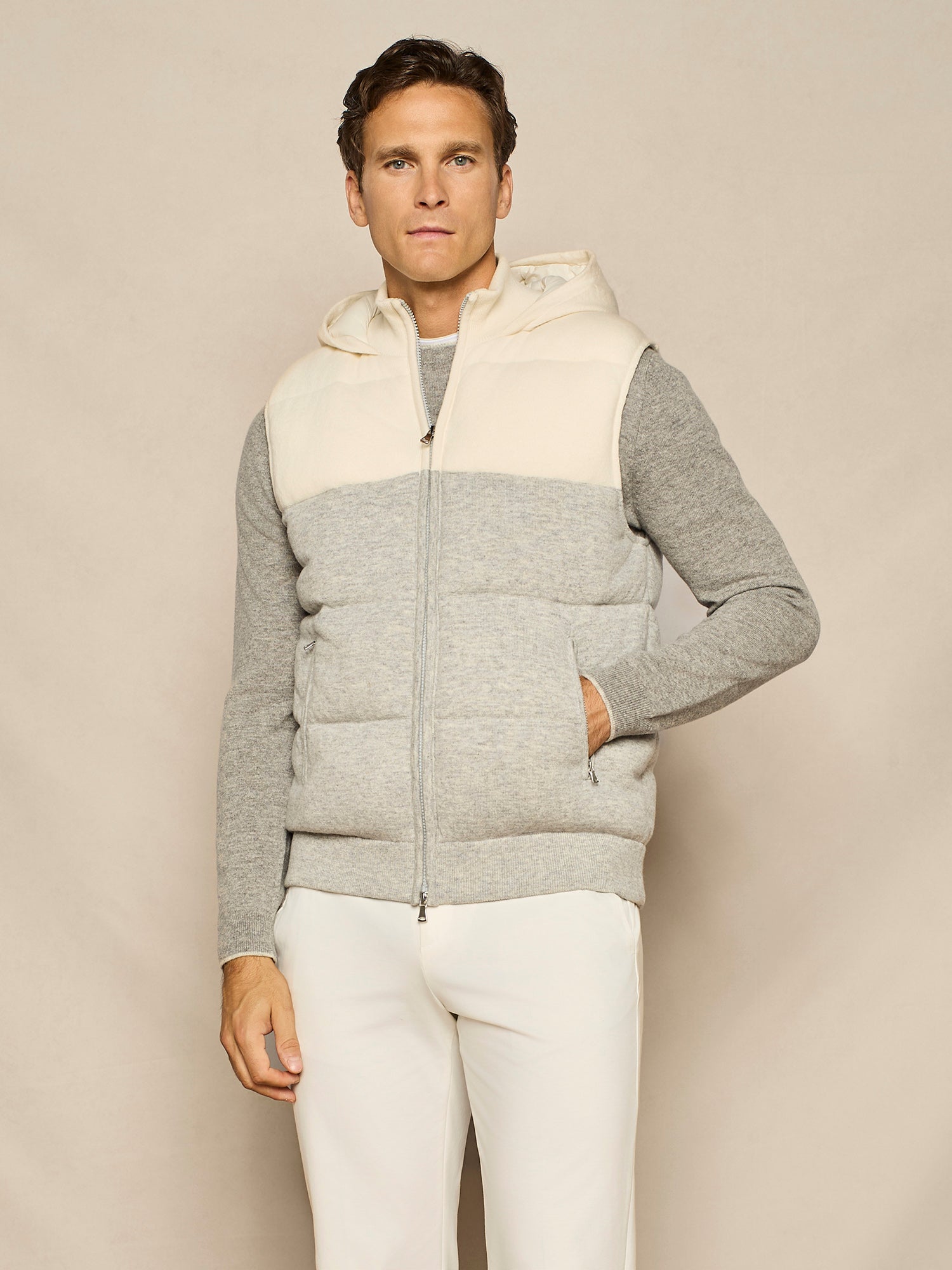 LIGHT GREY MELANGE KNITTED PADDED VEST