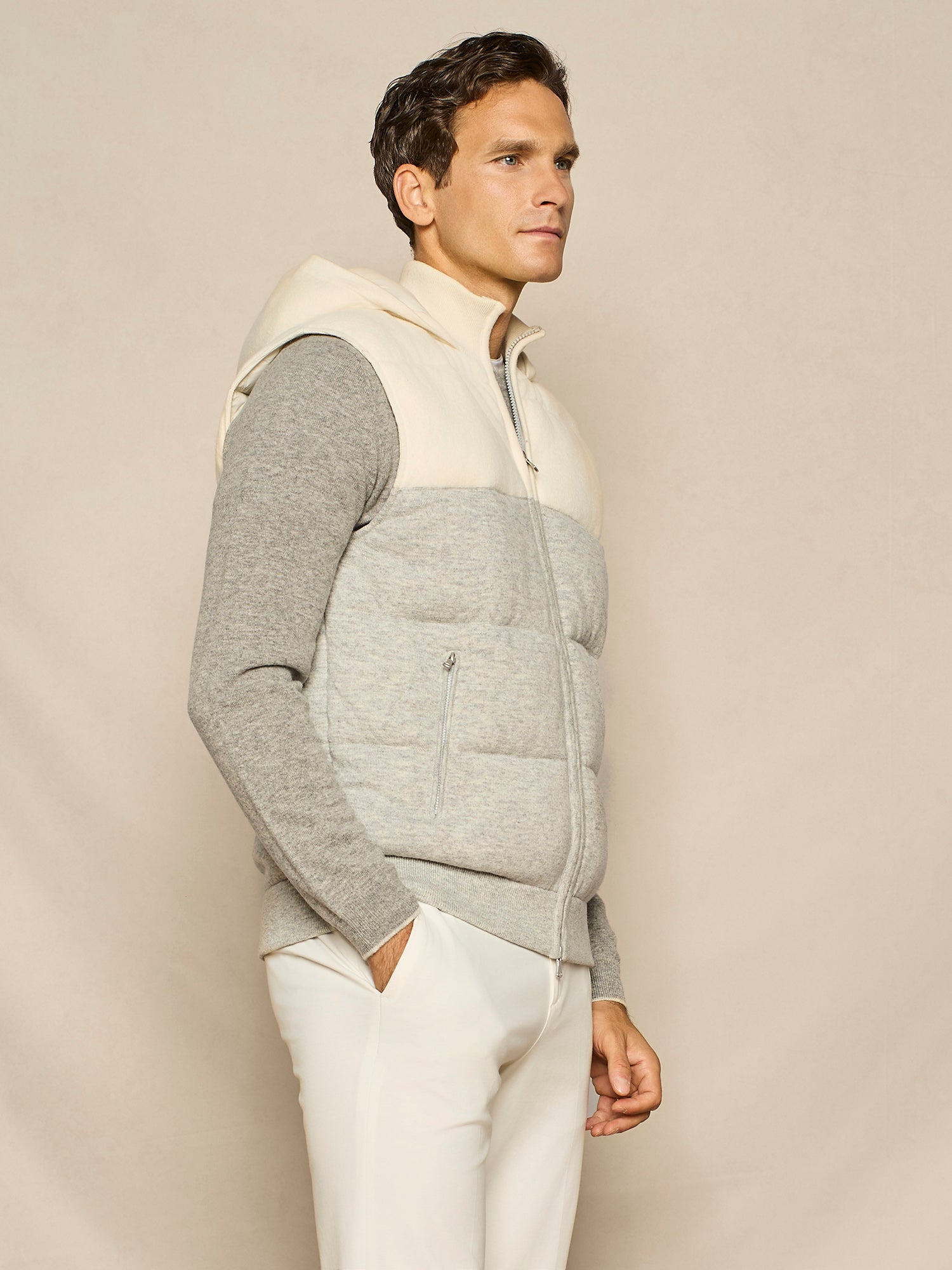 LIGHT GREY MELANGE KNITTED PADDED VEST