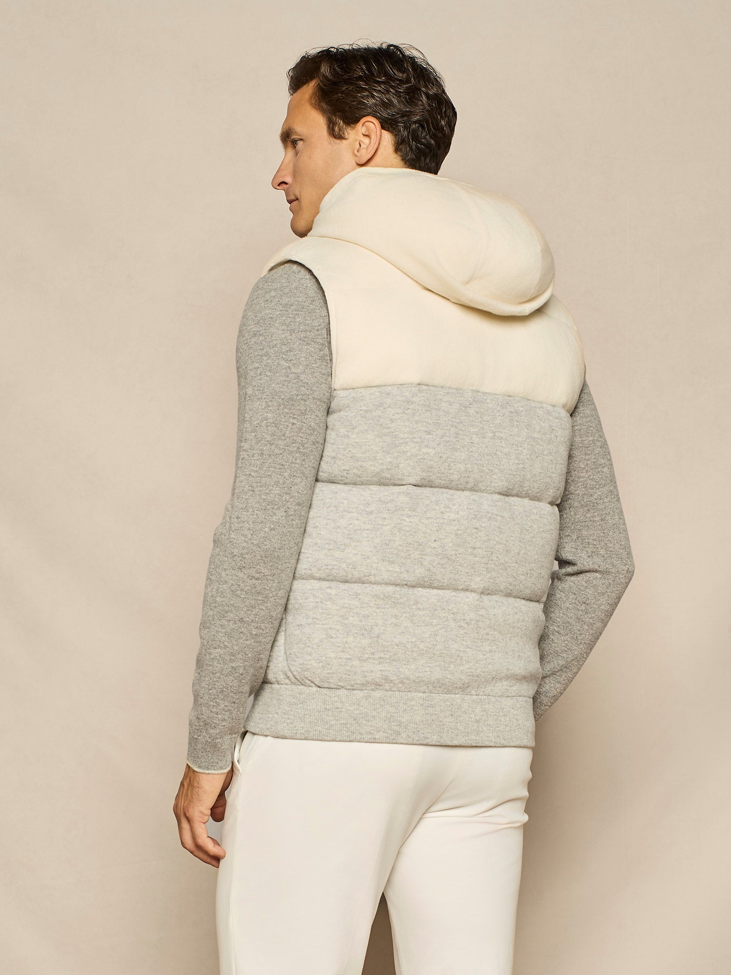 LIGHT GREY MELANGE KNITTED PADDED VEST