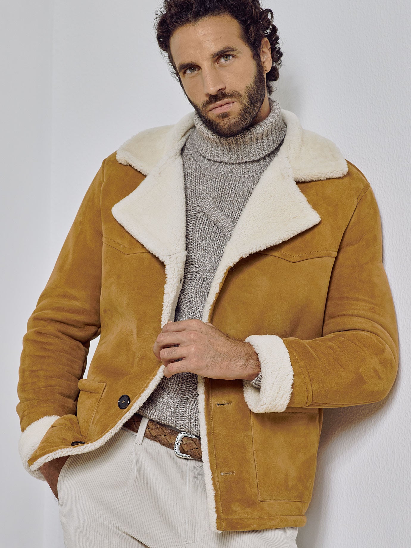CAMEL REAL SHEARLING JACKET