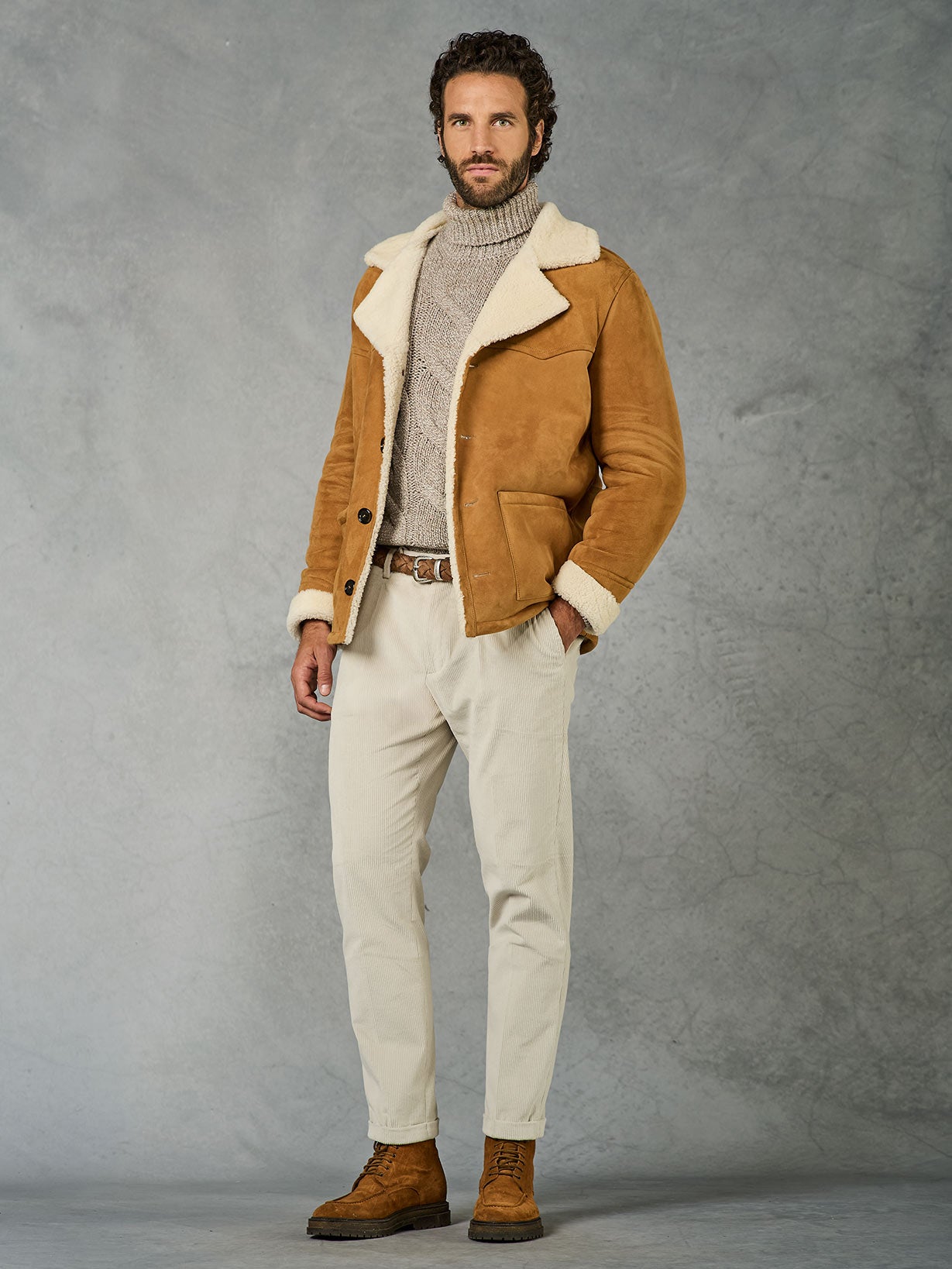 CAMEL REAL SHEARLING JACKET