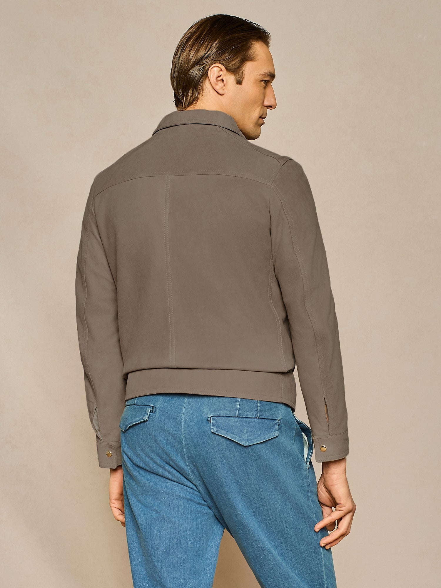 GIUBBINO IN VERO CAMOSCIO CON COLLO CAMICIA MORO