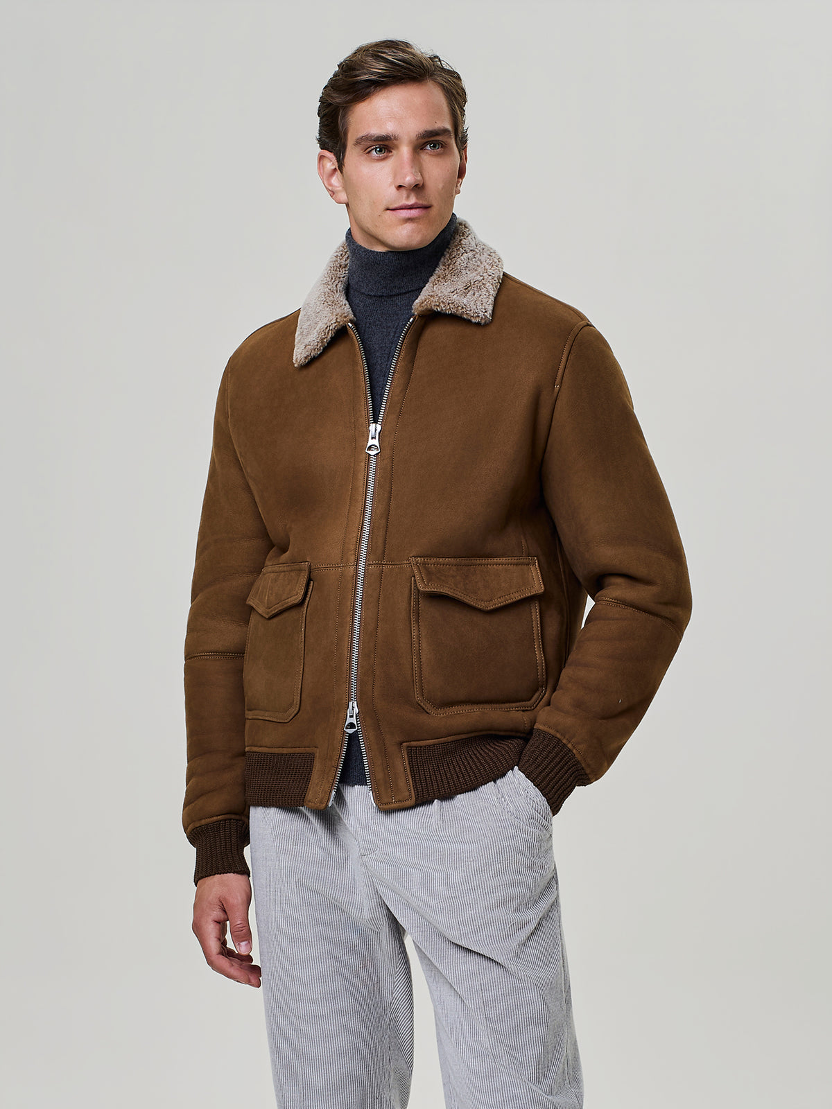 Rust genuine shearling leather jacket