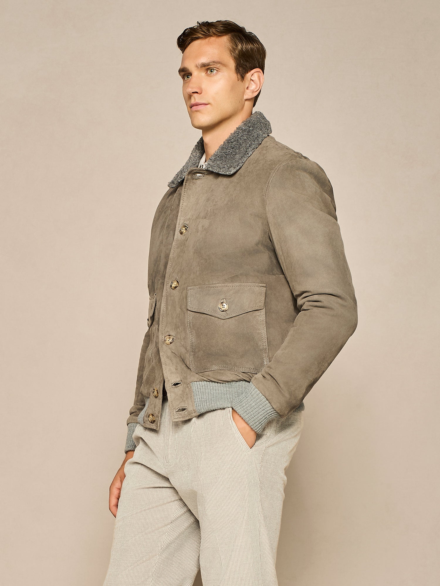 GIUBBINO IN VERO CAMOSCIO GRIGIO
