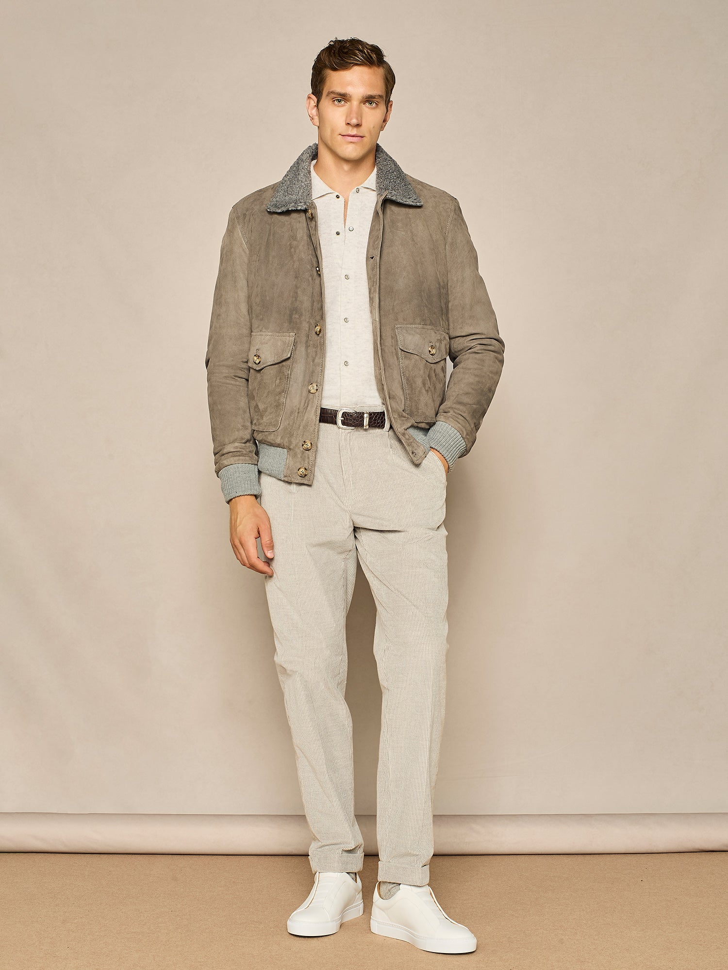 GIUBBINO IN VERO CAMOSCIO GRIGIO