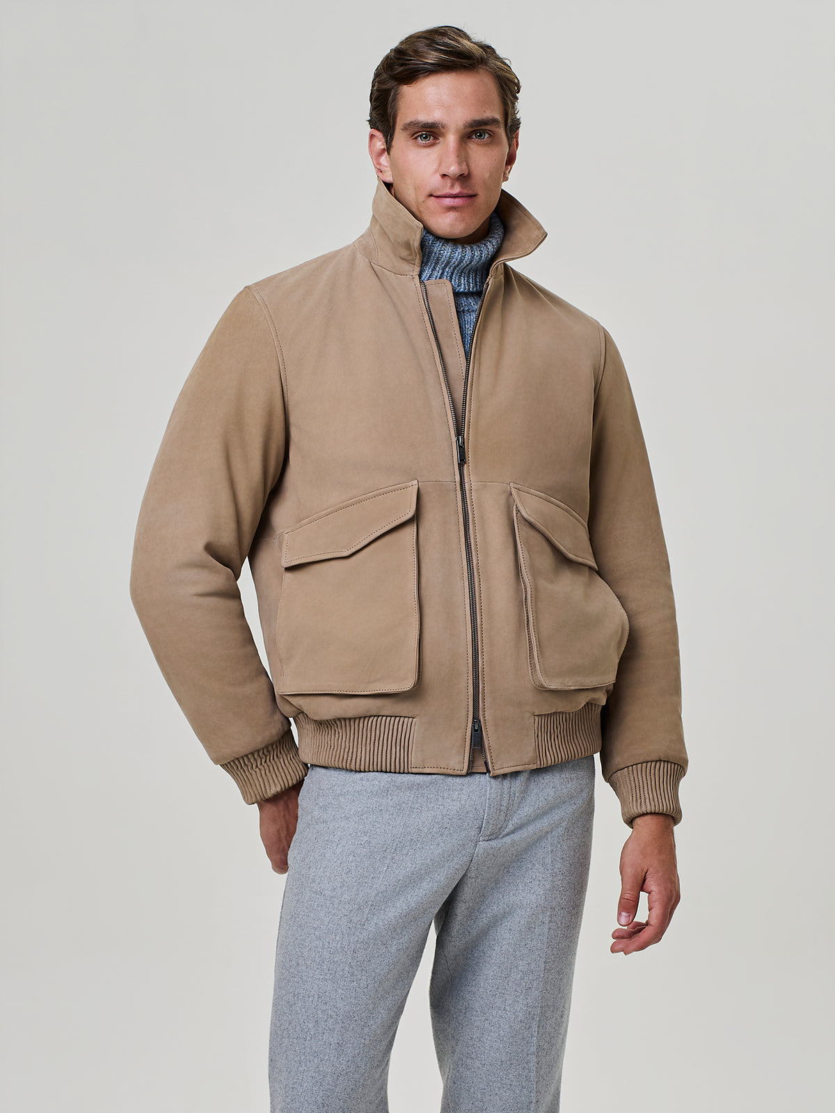Taupe genuine suede leather jacket