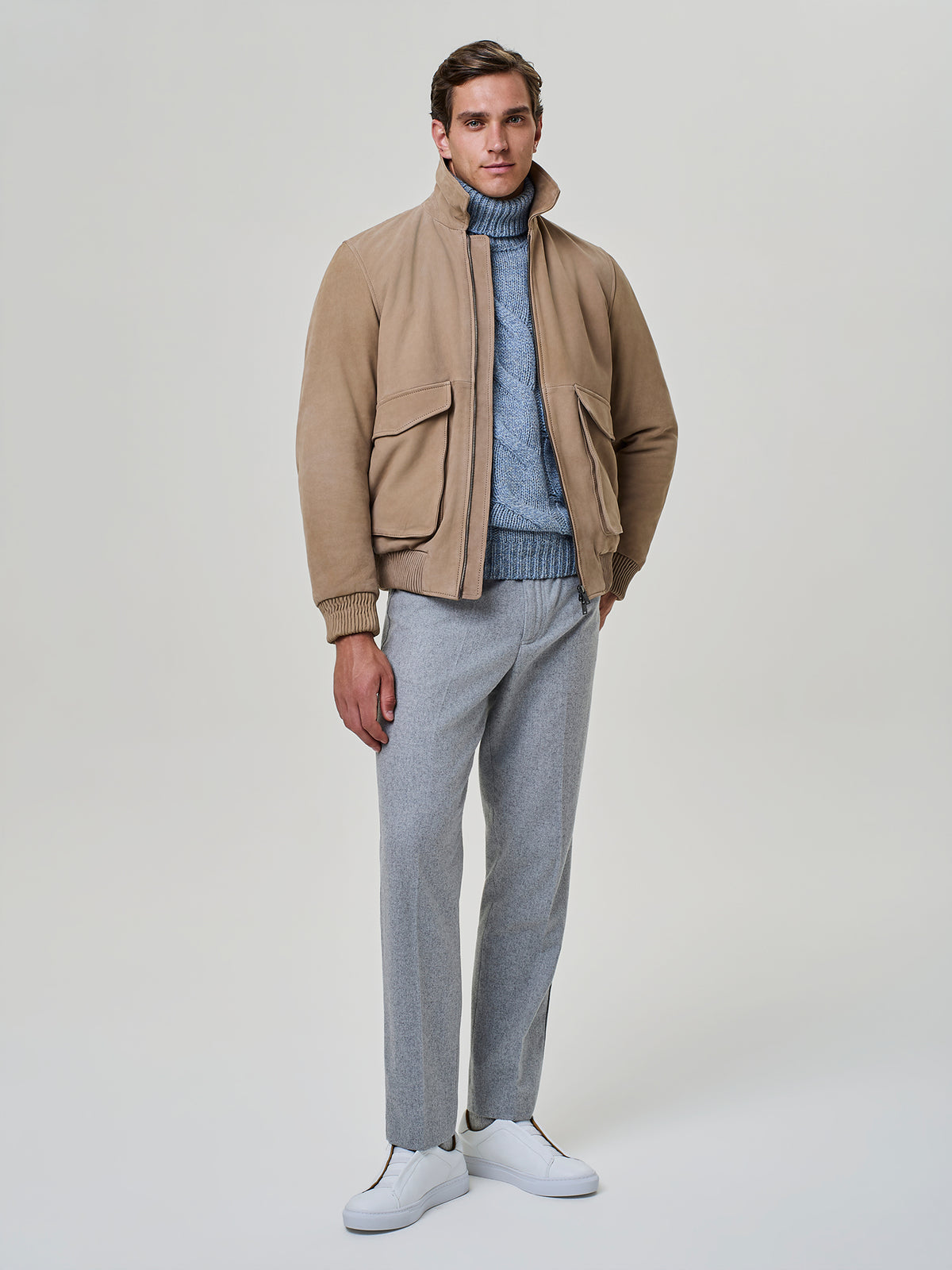Taupe genuine suede leather jacket
