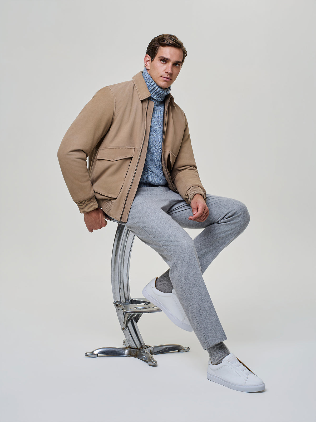 Taupe genuine suede leather jacket