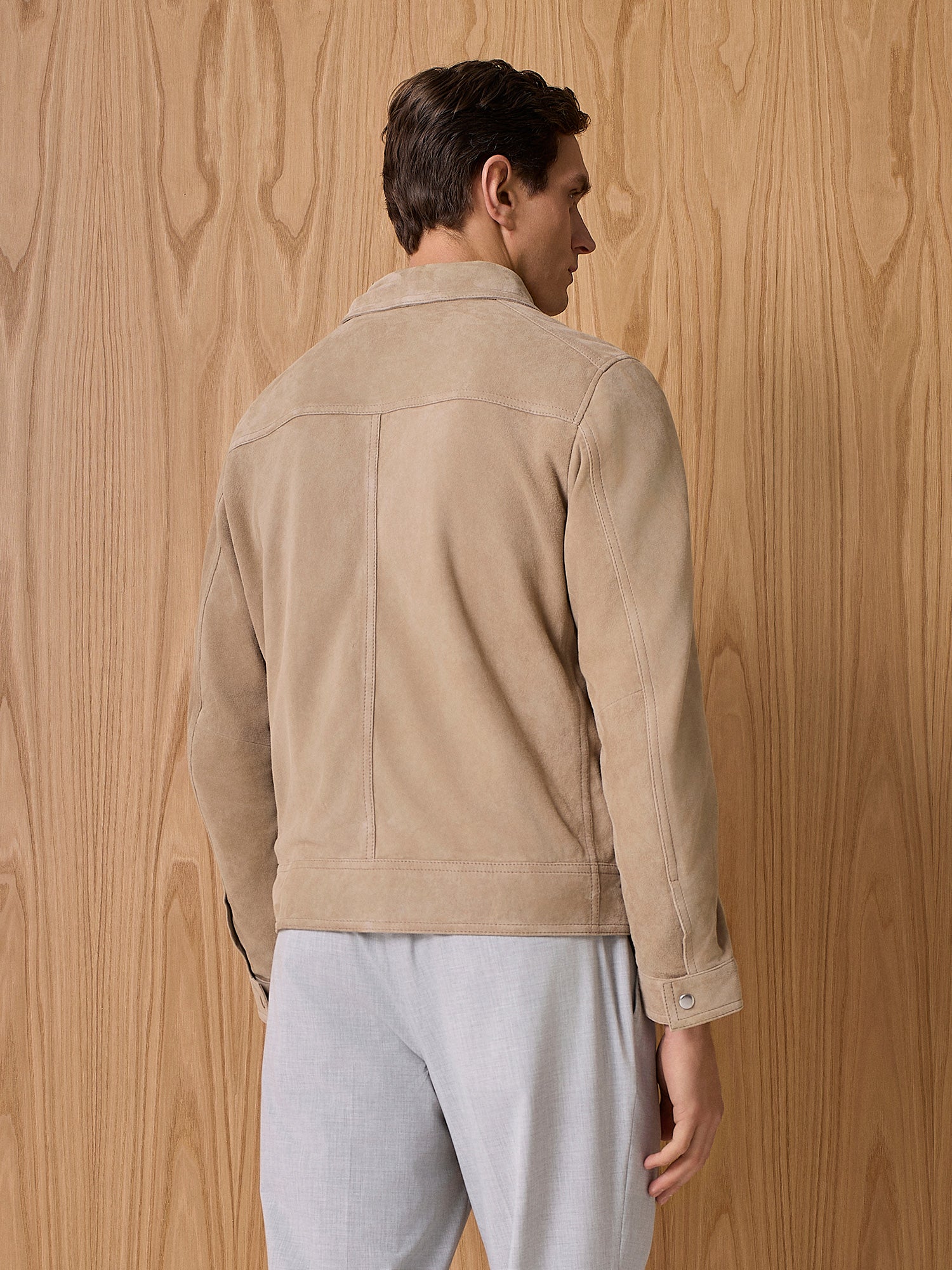 Giubbino in vero camoscio taupe