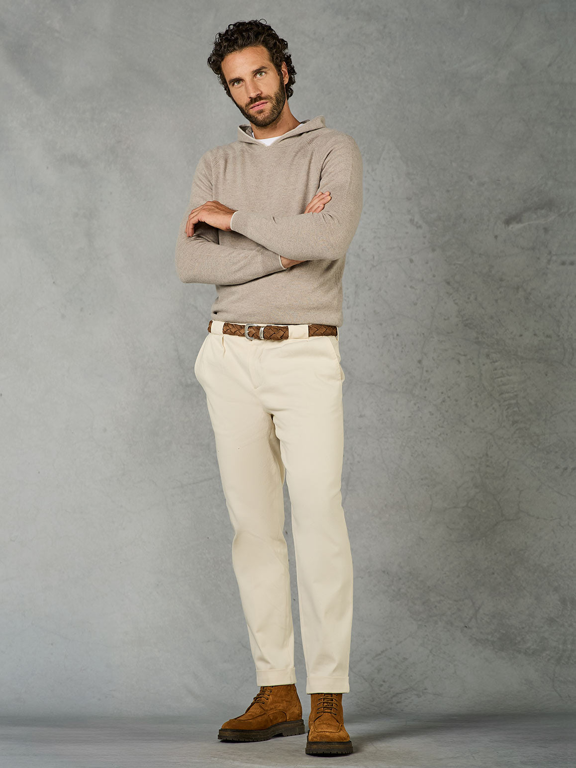 MAGLIA CON CAPPUCCIO MISTO CASHMERE LIGHT TAUPE