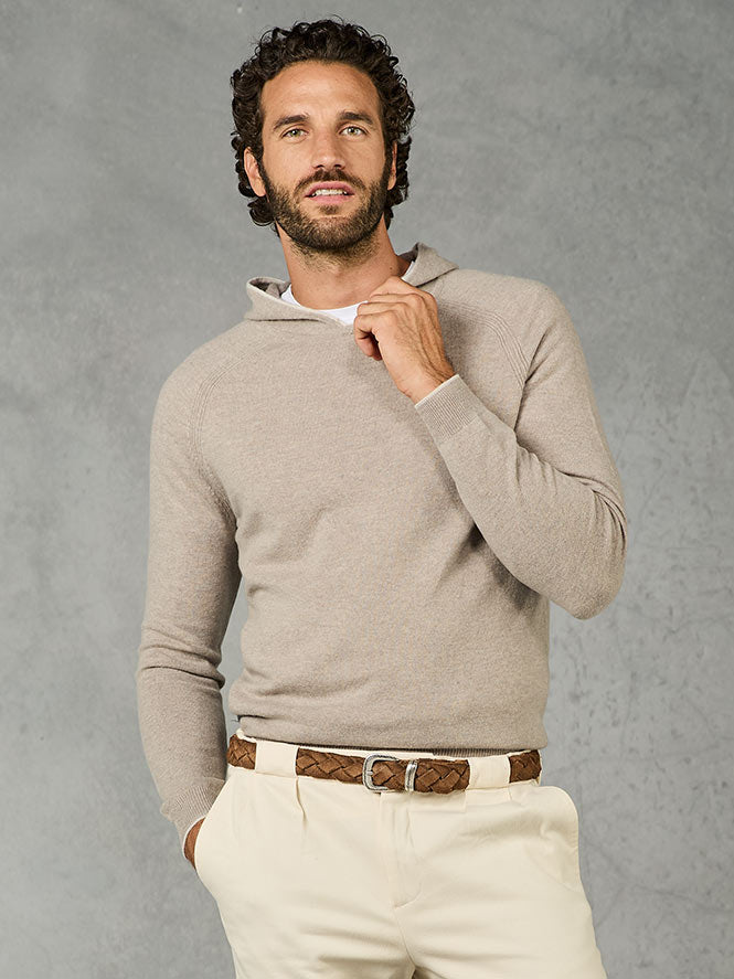 MAGLIA CON CAPPUCCIO MISTO CASHMERE LIGHT TAUPE
