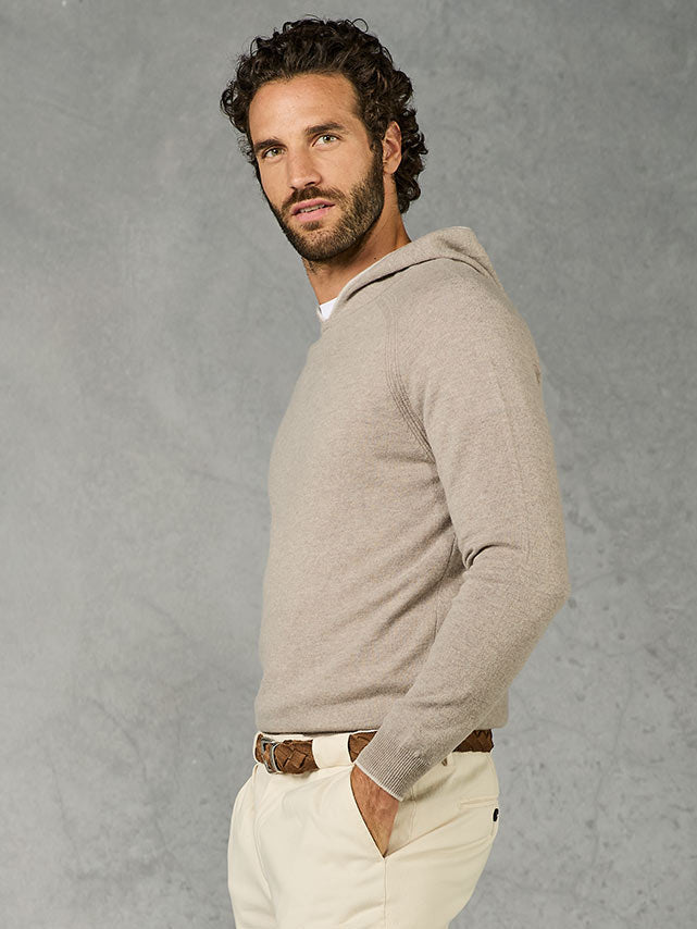 MAGLIA CON CAPPUCCIO MISTO CASHMERE LIGHT TAUPE