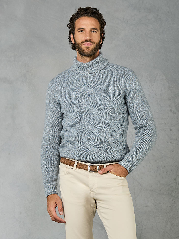 DOLCEVITA PREMIUM IN PURO CASHMERE CON TRECCE LIGHT BLUE