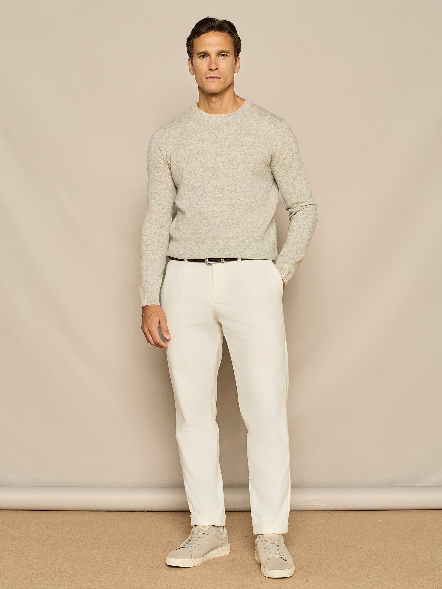 GIROCOLLO IN MISTO CASHMERE GRIGIO CHIARO MELANGE