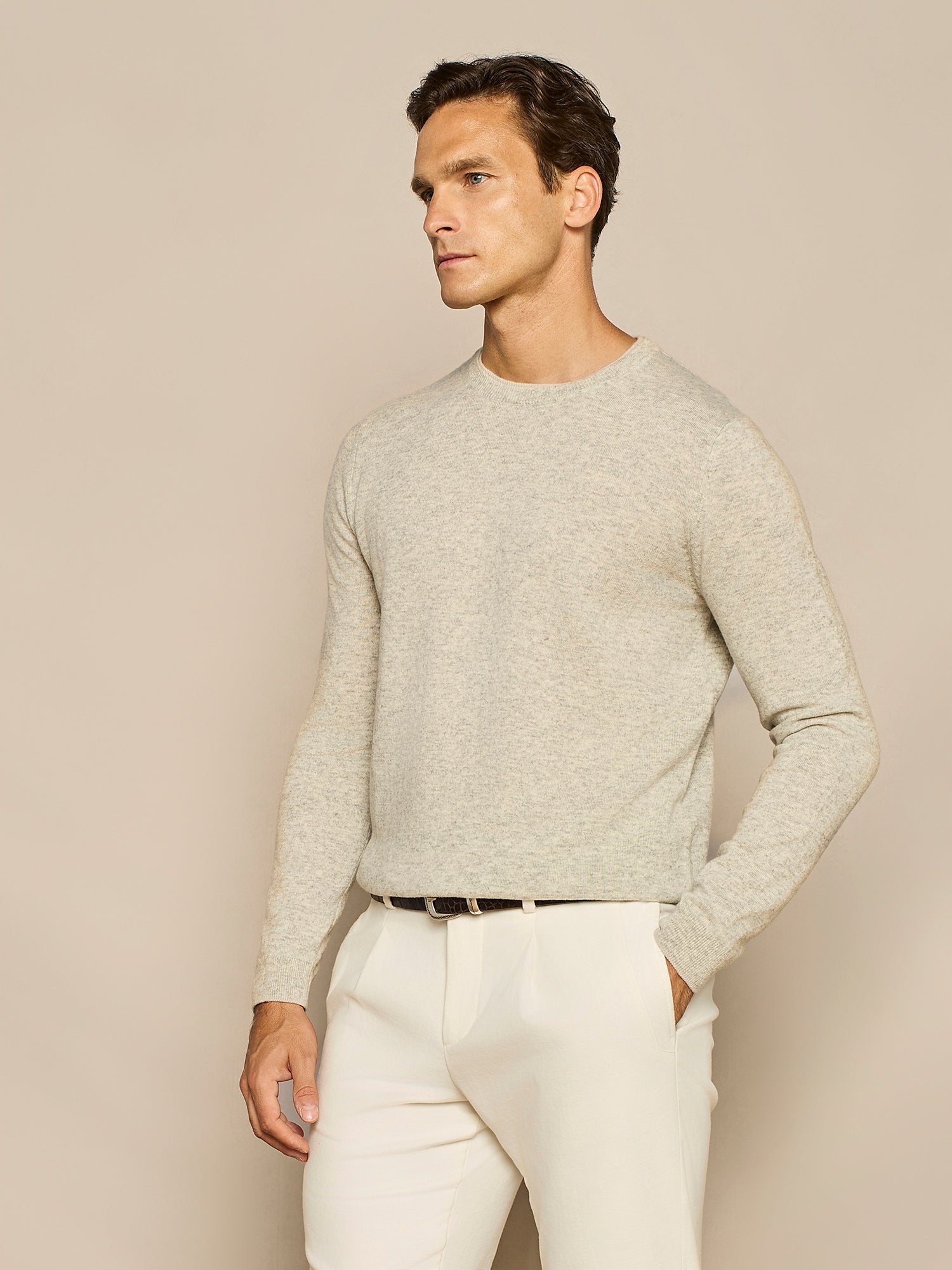 GIROCOLLO IN MISTO CASHMERE GRIGIO CHIARO MELANGE