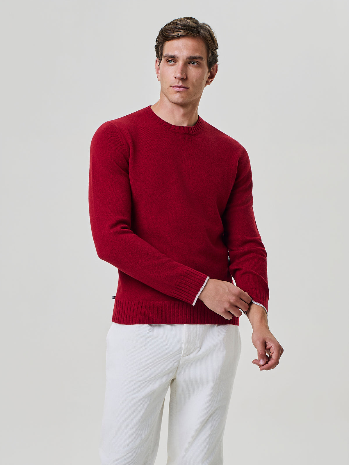 Maglione da uomo rosso girocollo in pura lana, Paul Taylor
