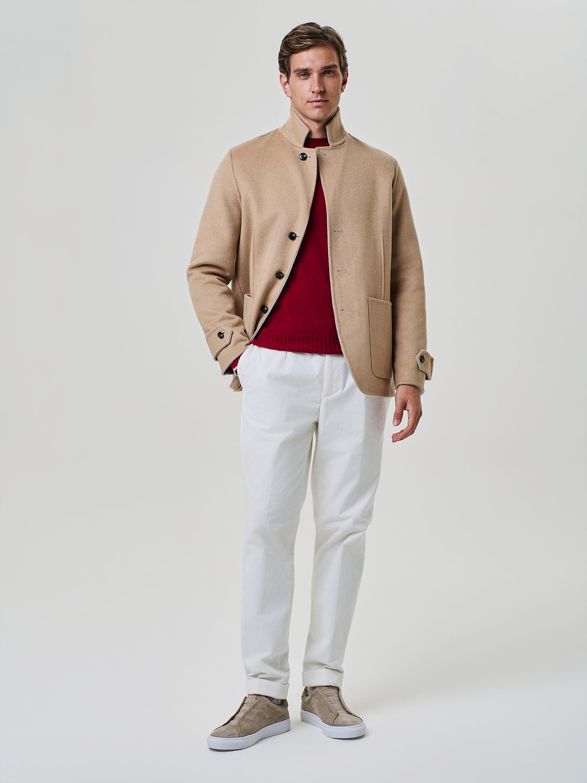 Maglione uomo rosso in lana gauge 9, modello essenziale e versatile, Paul Taylor