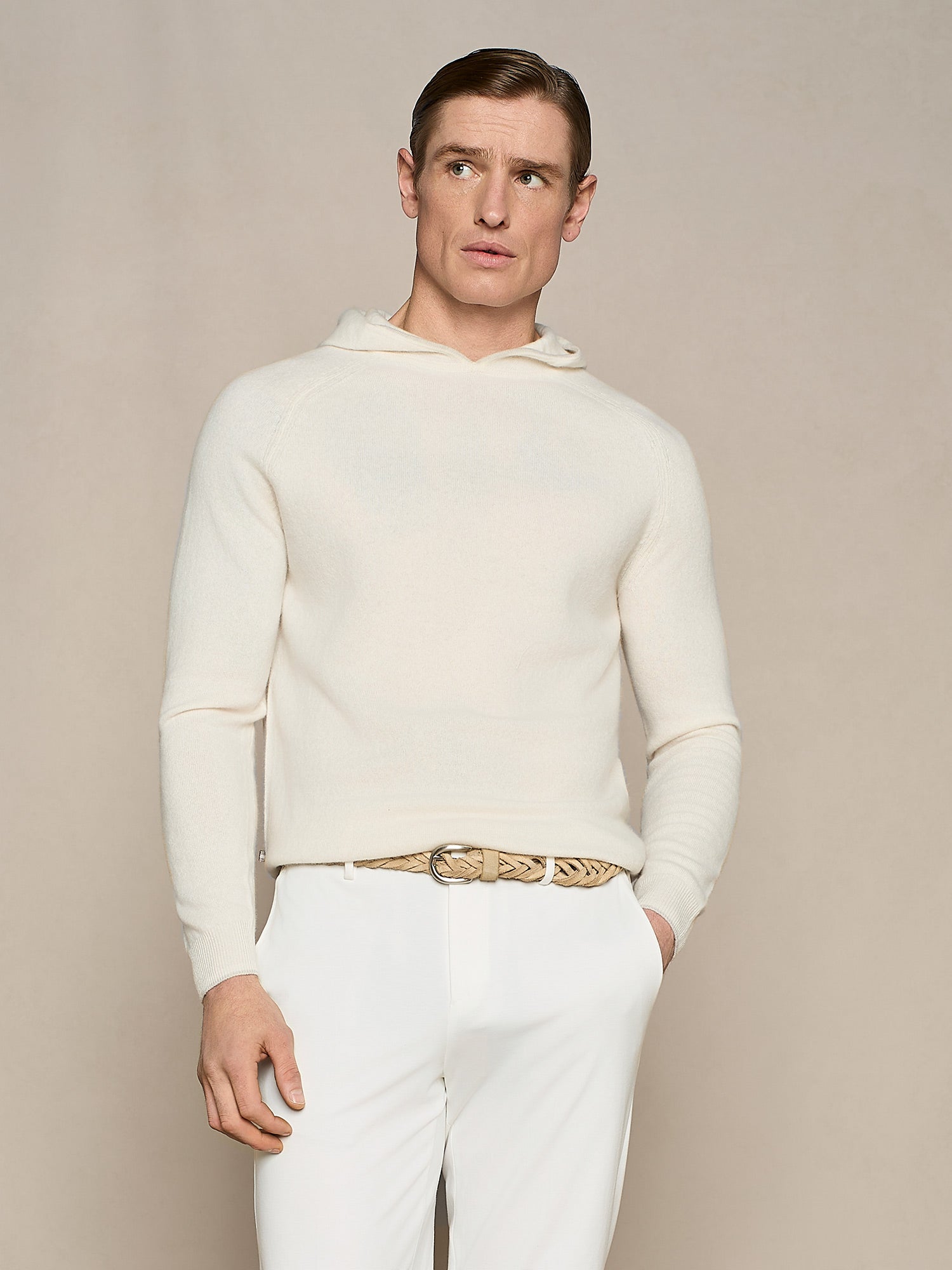 MAGLIA CON CAPPUCCIO MISTO CASHMERE BIANCO