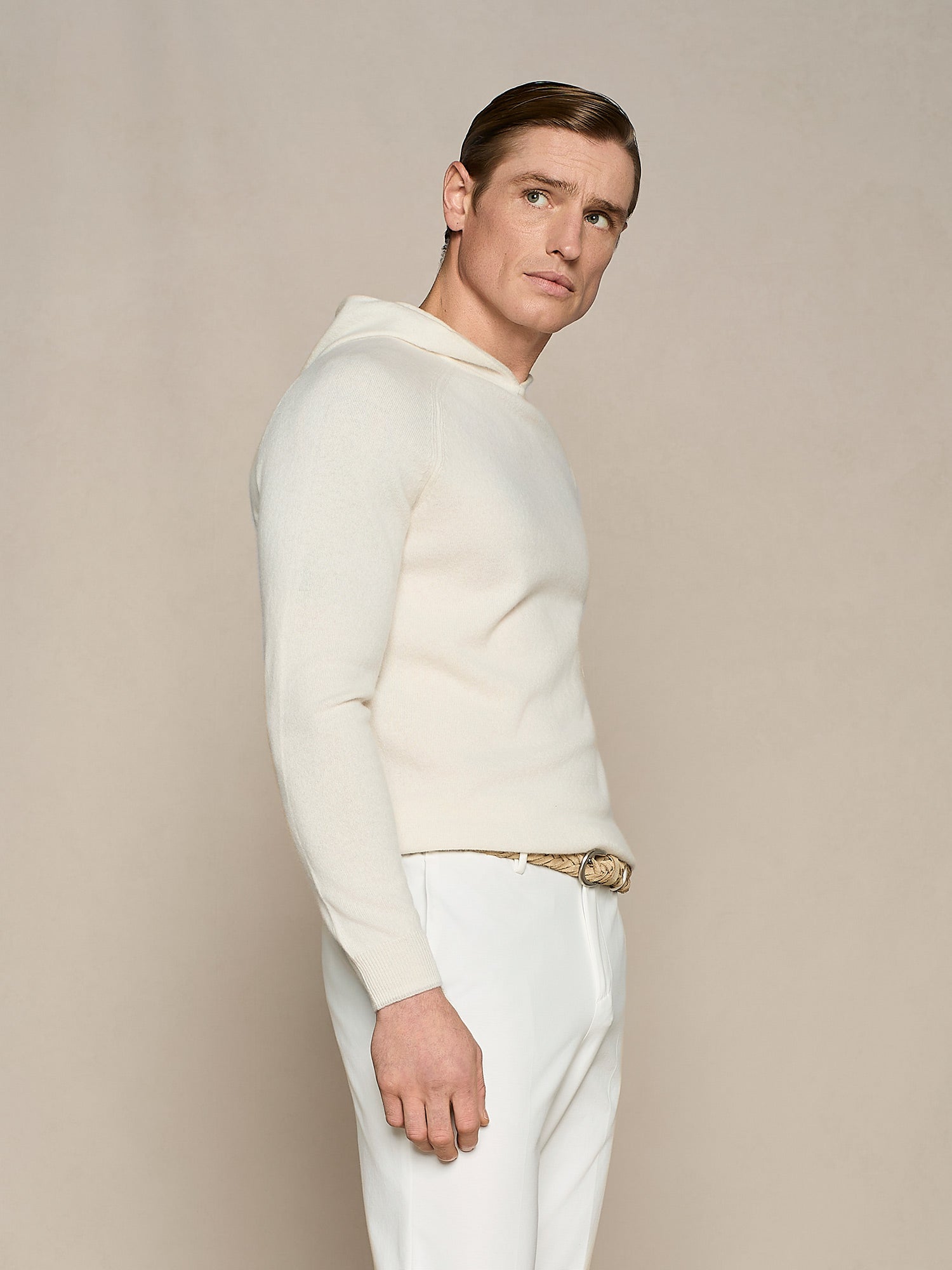 MAGLIA CON CAPPUCCIO MISTO CASHMERE BIANCO