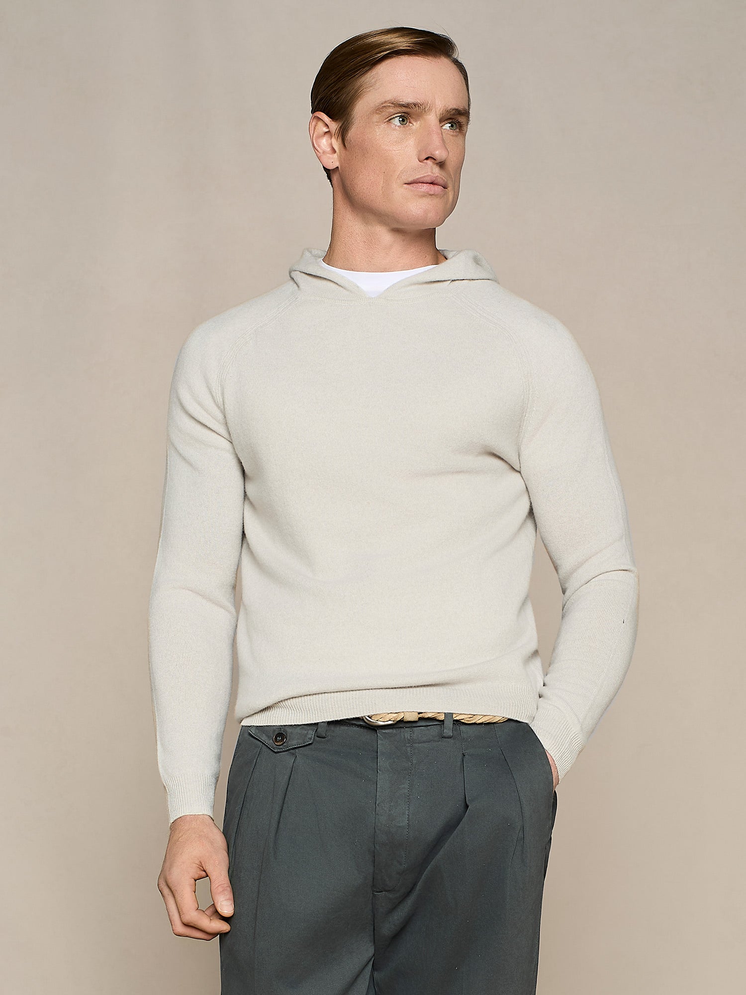 MAGLIA CON CAPPUCCIO MISTO CASHMERE BURRO