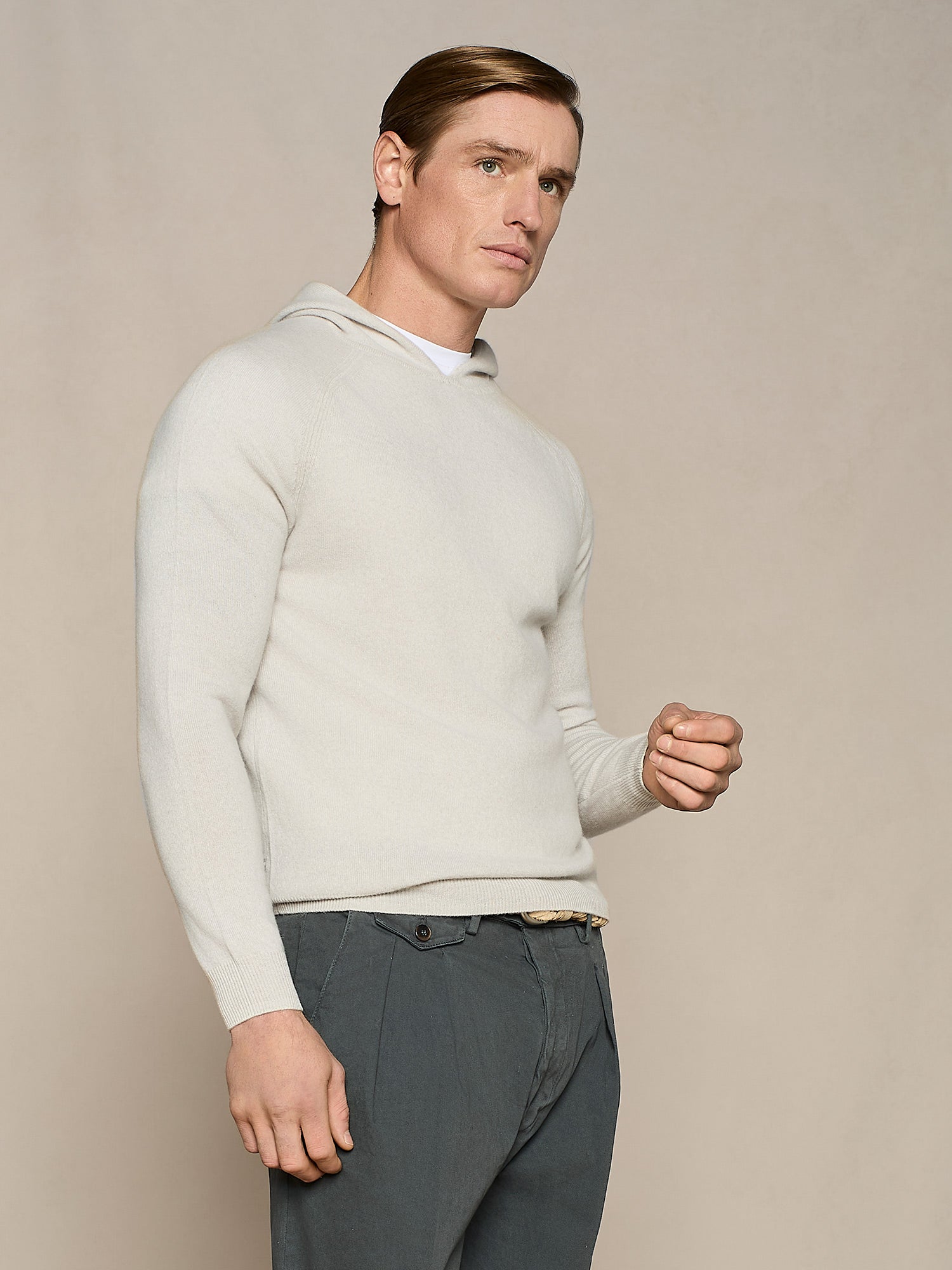 MAGLIA CON CAPPUCCIO MISTO CASHMERE BURRO