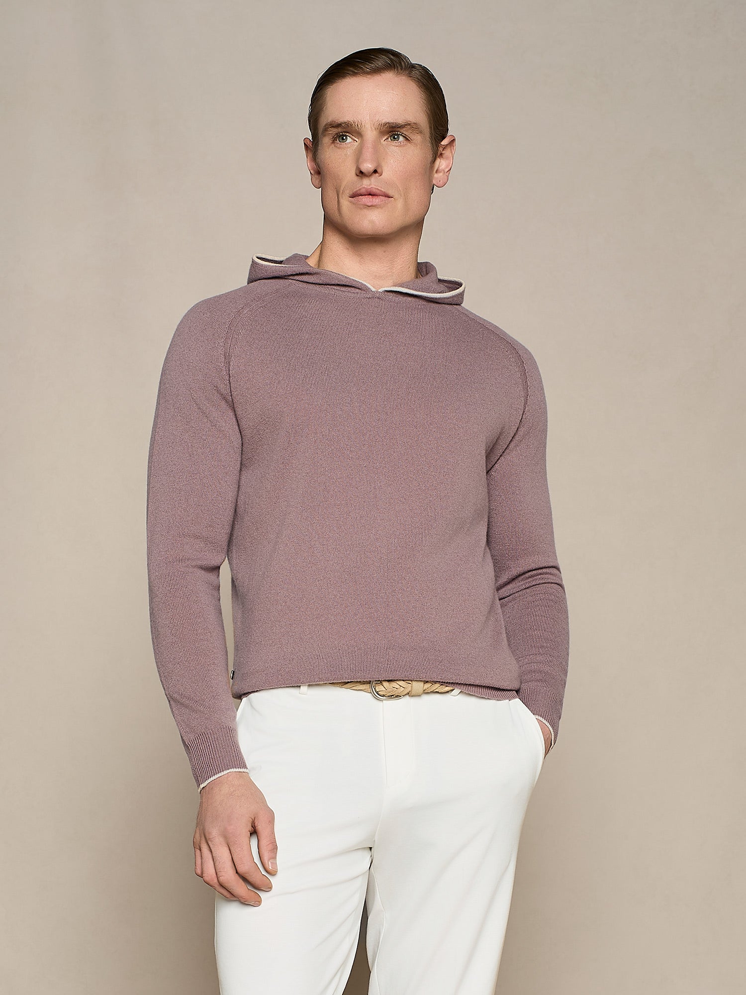 MAGLIA CON CAPPUCCIO IN MISTO CASHMERE MAUVE