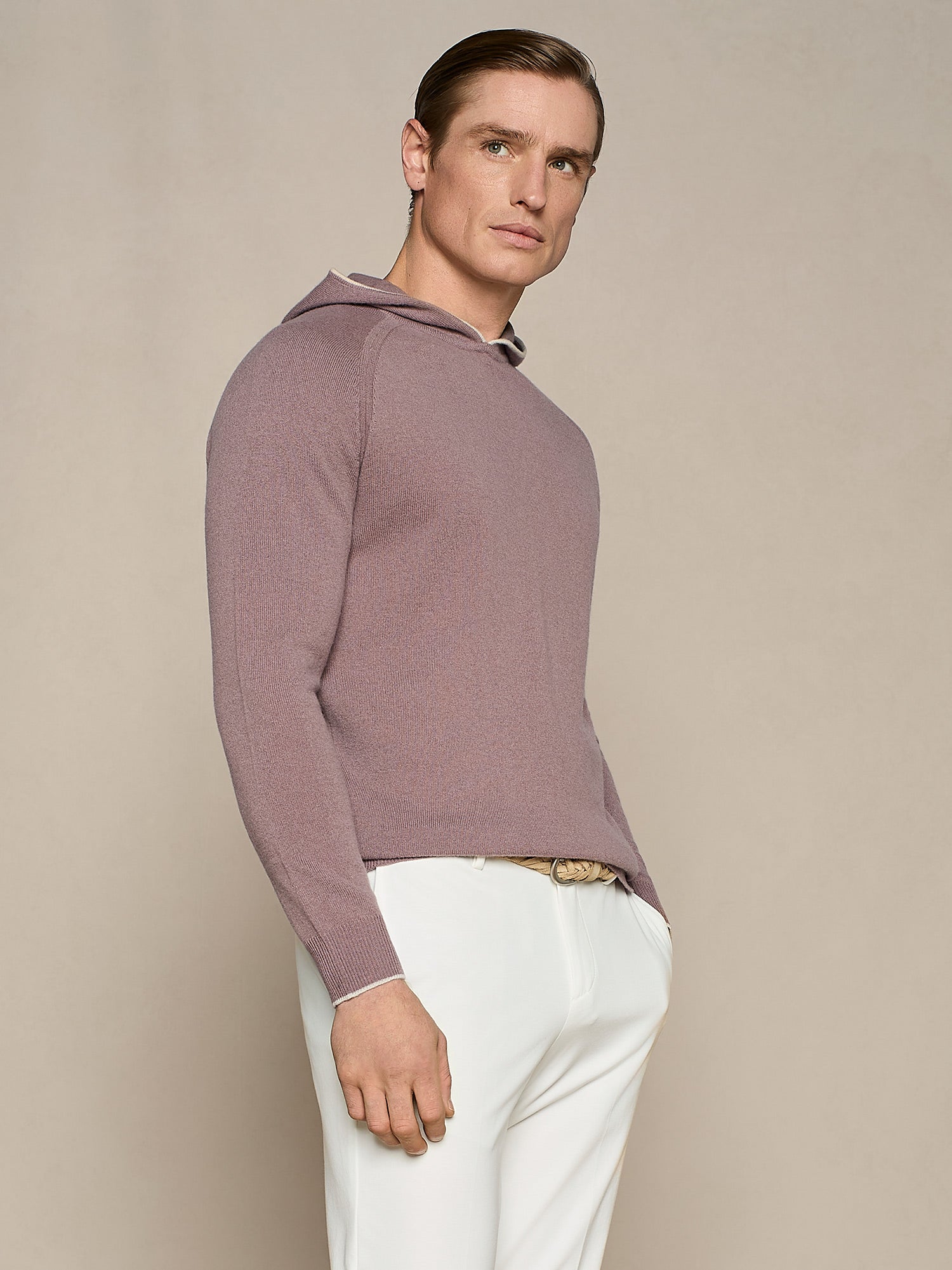 MAGLIA CON CAPPUCCIO IN MISTO CASHMERE MAUVE
