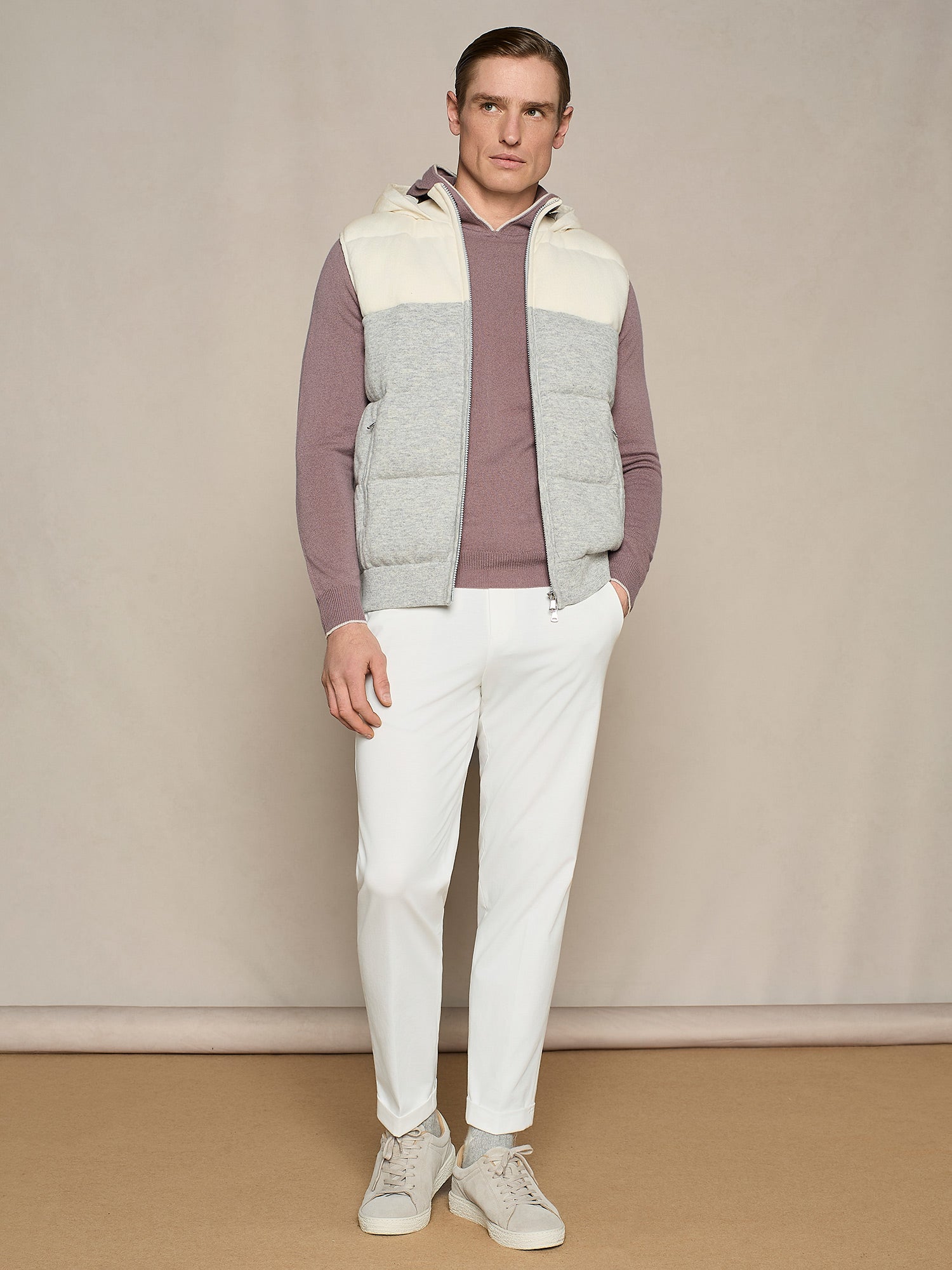 MAGLIA CON CAPPUCCIO IN MISTO CASHMERE MAUVE