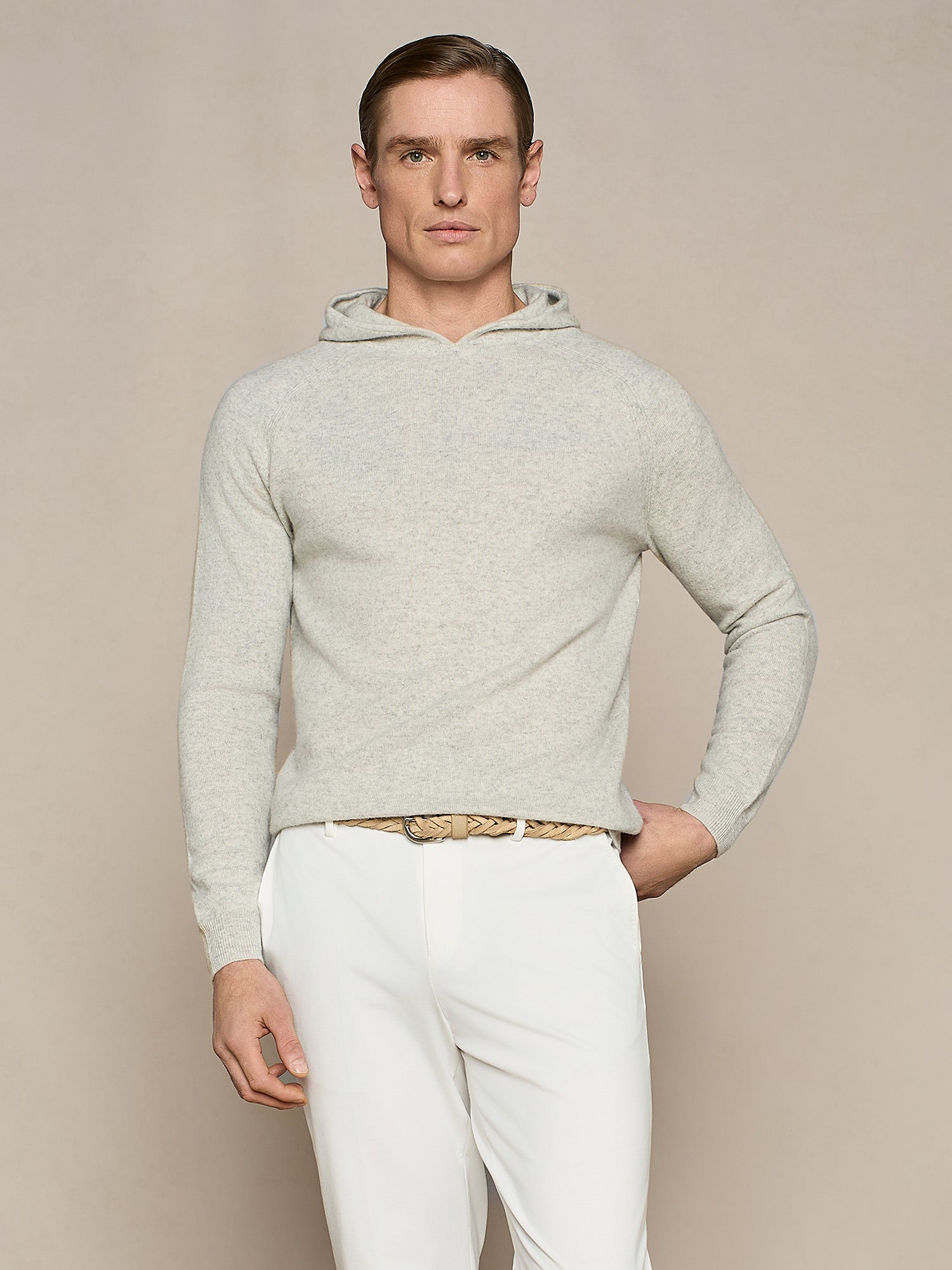 MAGLIA CON CAPPUCCIO MISTO CASHMERE GRIGIO CHIARO MELANGE