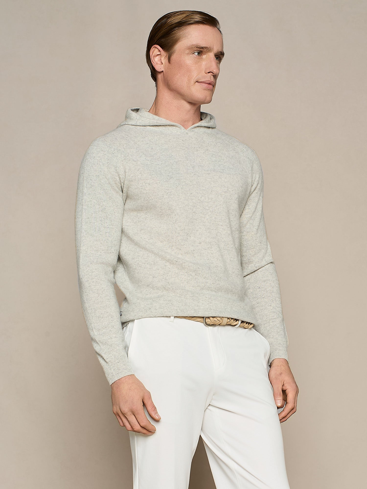 MAGLIA CON CAPPUCCIO MISTO CASHMERE GRIGIO CHIARO MELANGE