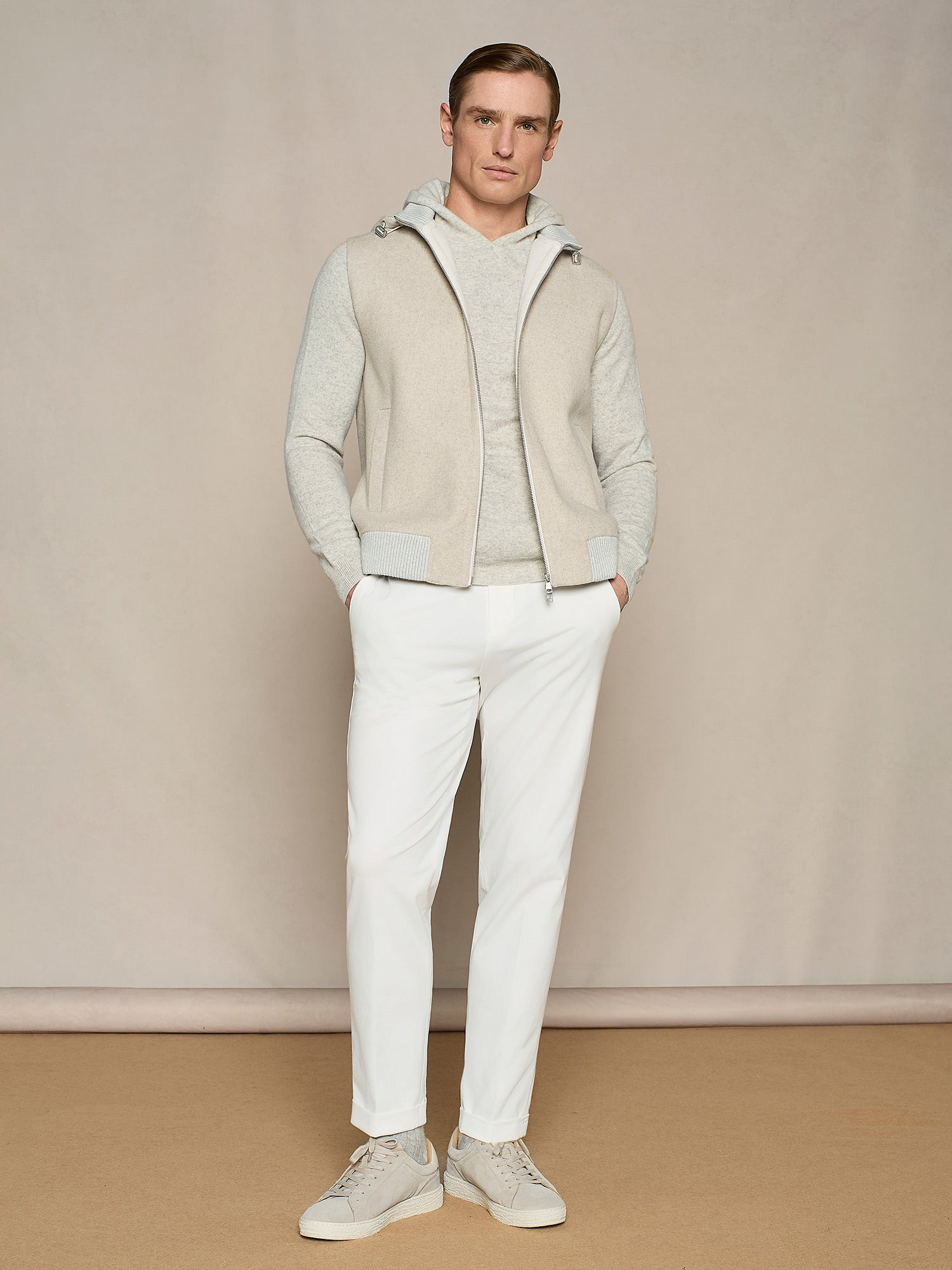 MAGLIA CON CAPPUCCIO MISTO CASHMERE GRIGIO CHIARO MELANGE