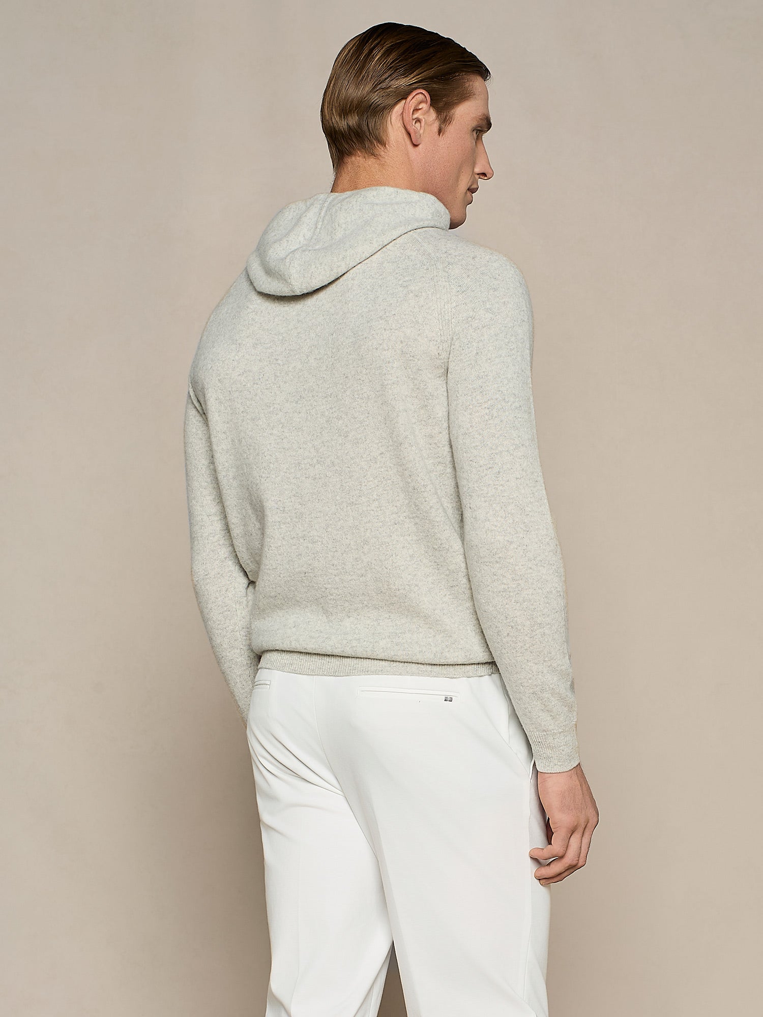 MAGLIA CON CAPPUCCIO MISTO CASHMERE GRIGIO CHIARO MELANGE