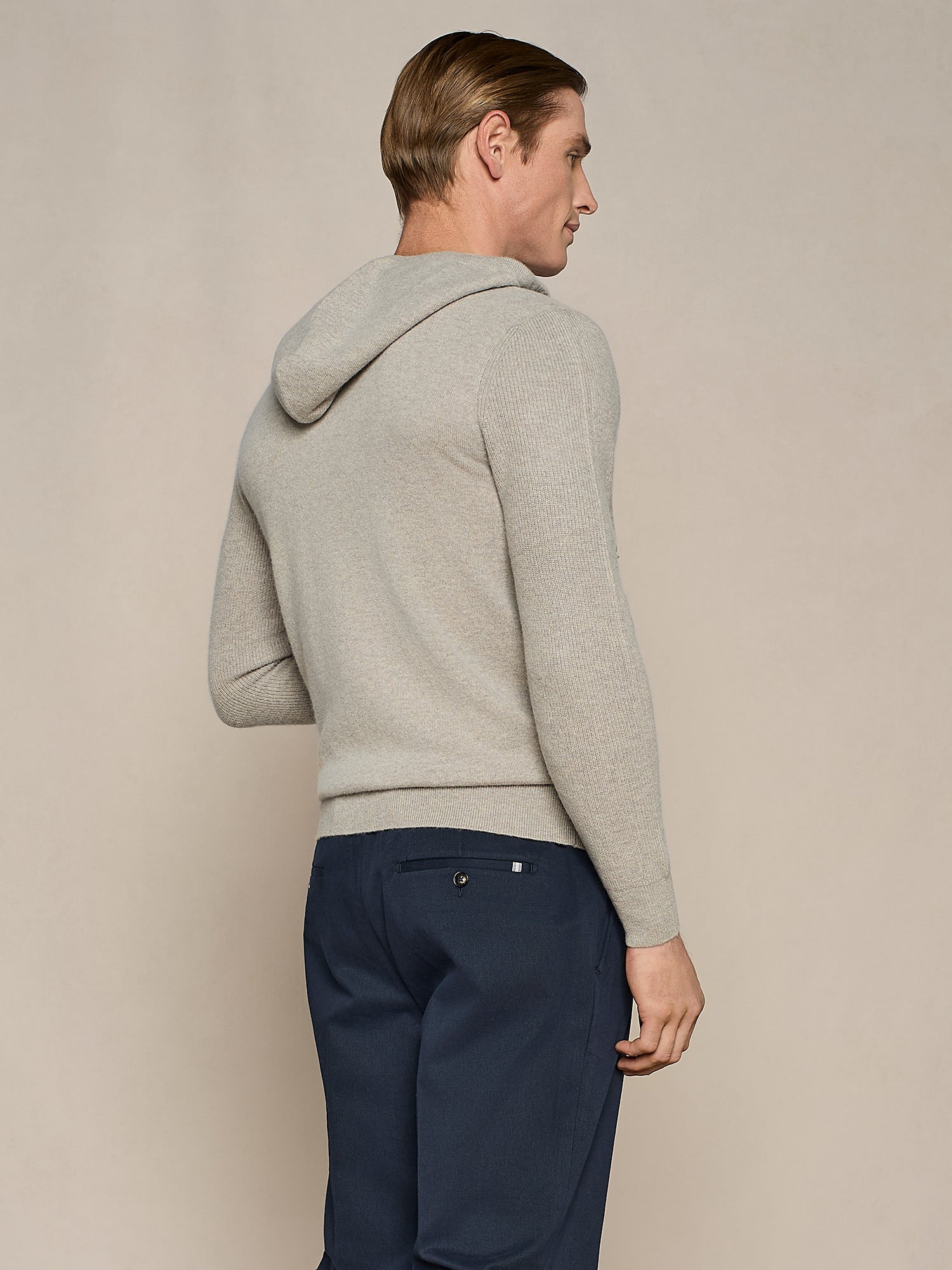 MAGLIA CON CAPPUCCIO ZIP MISTO CASHMERE TAUPE
