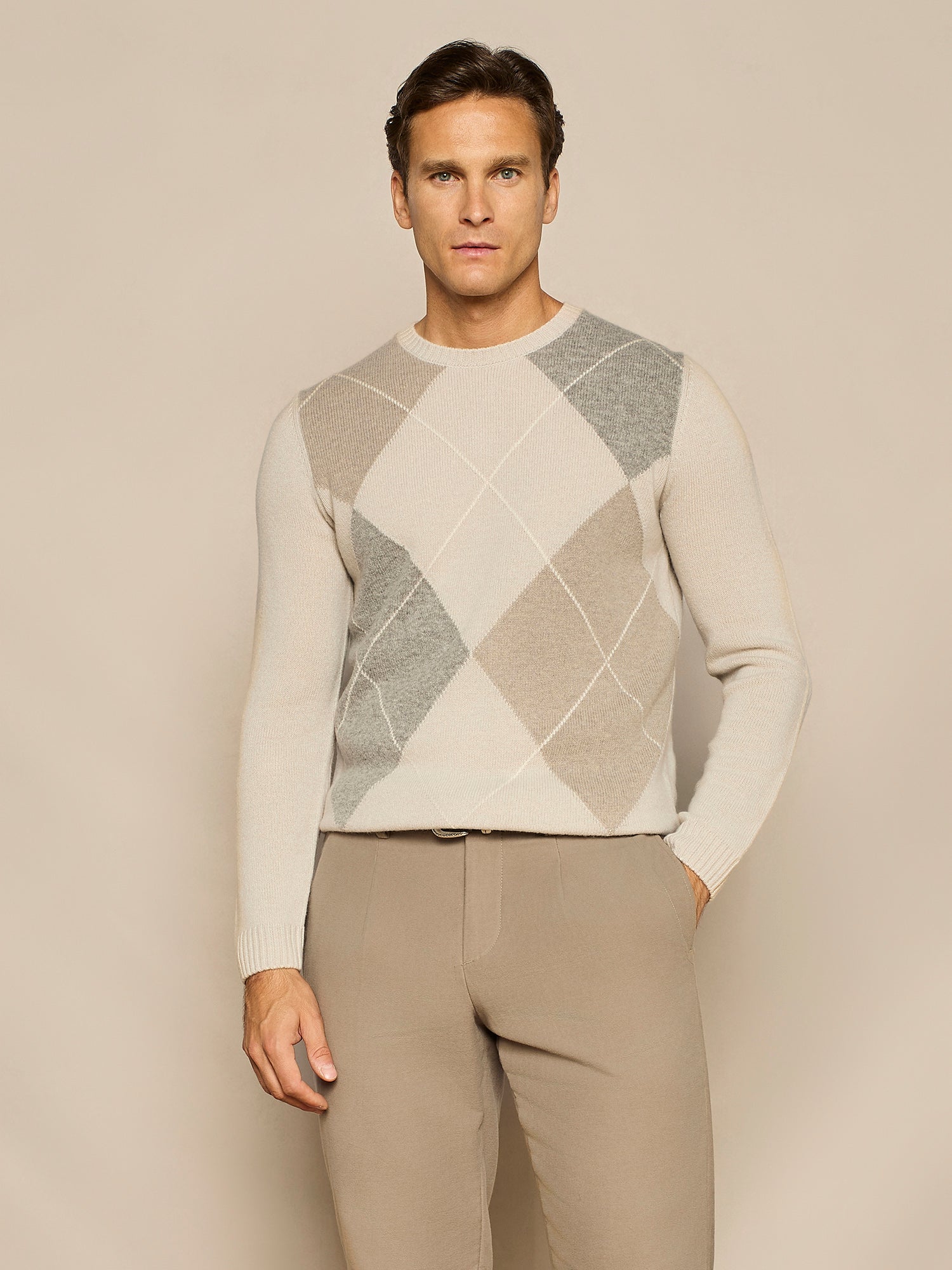 BUTTER RHOMBUS CASHMERE BLEND ROUND NECK SWEATER