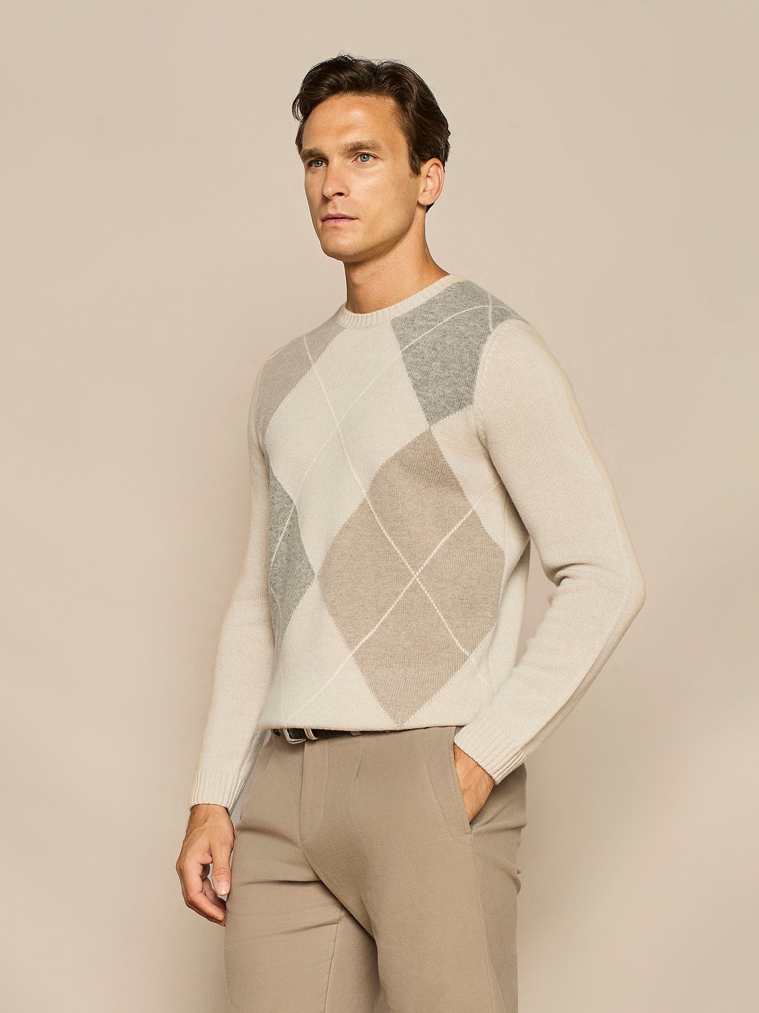 BUTTER RHOMBUS CASHMERE BLEND ROUND NECK SWEATER