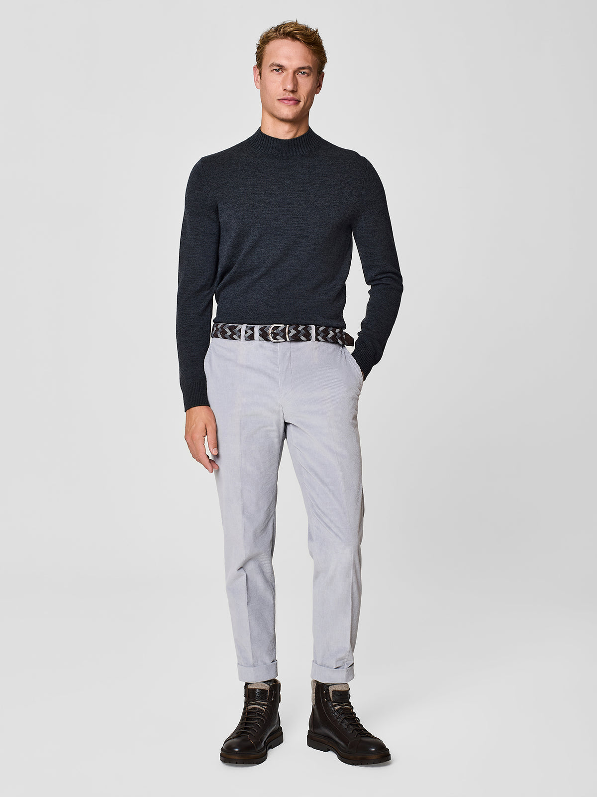 Maglia collo vulcano lana merino grigio scuro