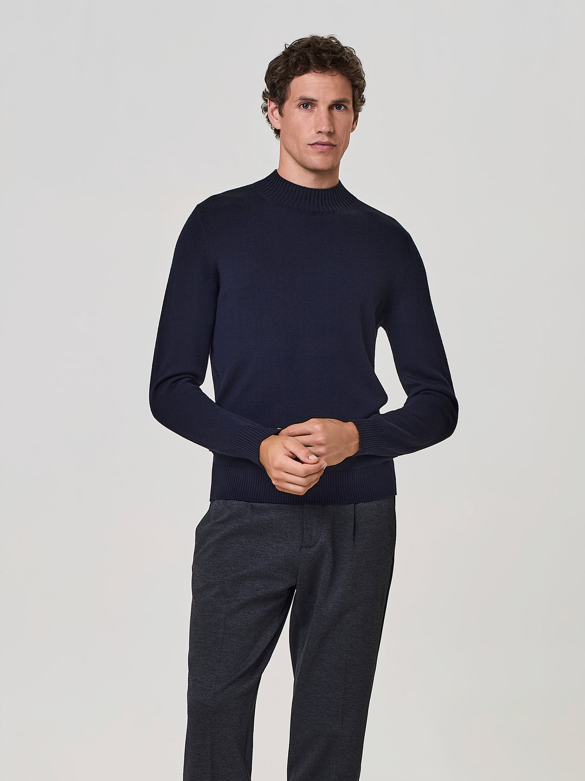 Blue Merino Wool Vulcano Collar Sweater