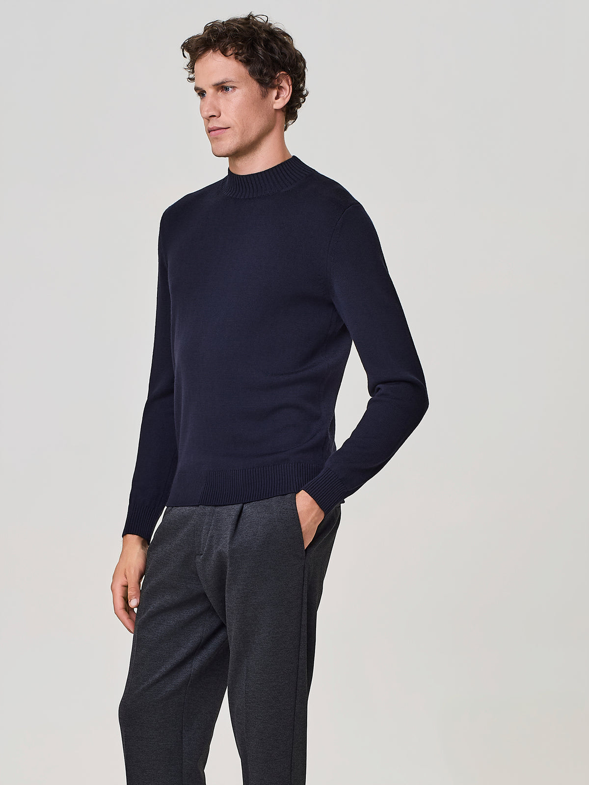 Blue Merino Wool Vulcano Collar Sweater
