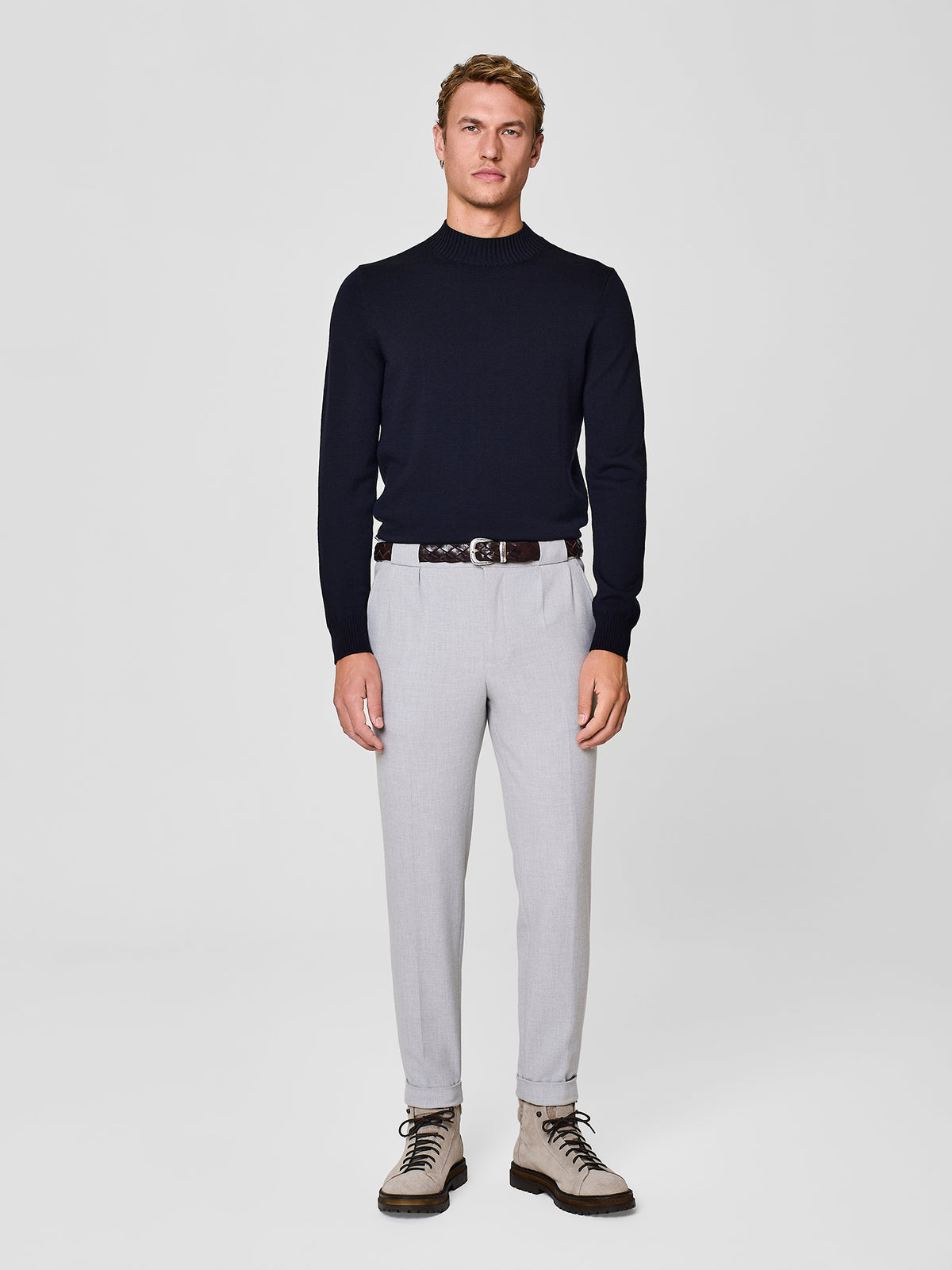 Maglia collo vulcano lana merino blu