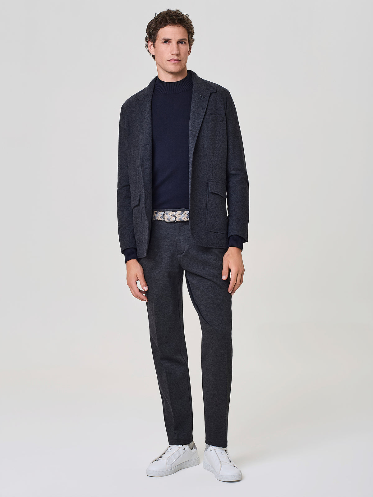 Pantalone da uomo grigio scuro in jersey cavallery con risvolto al fondo e linea sartoriale, Paul Taylor