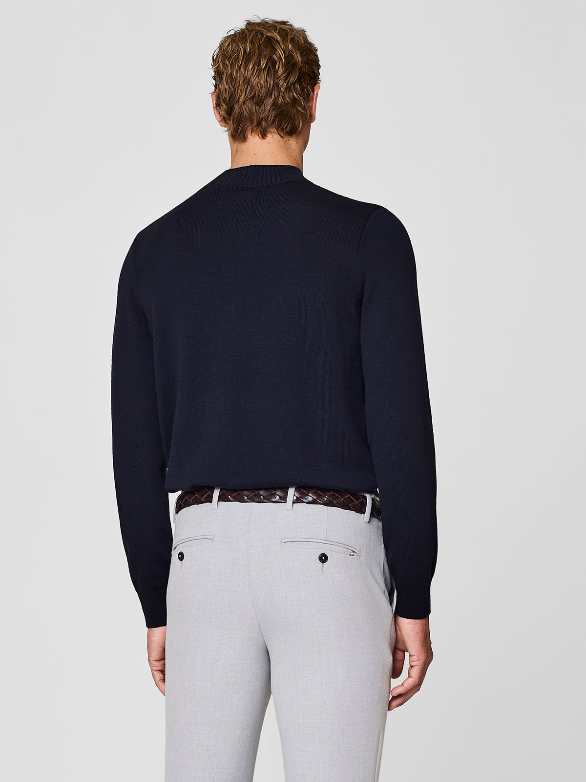 Maglia collo vulcano lana merino blu