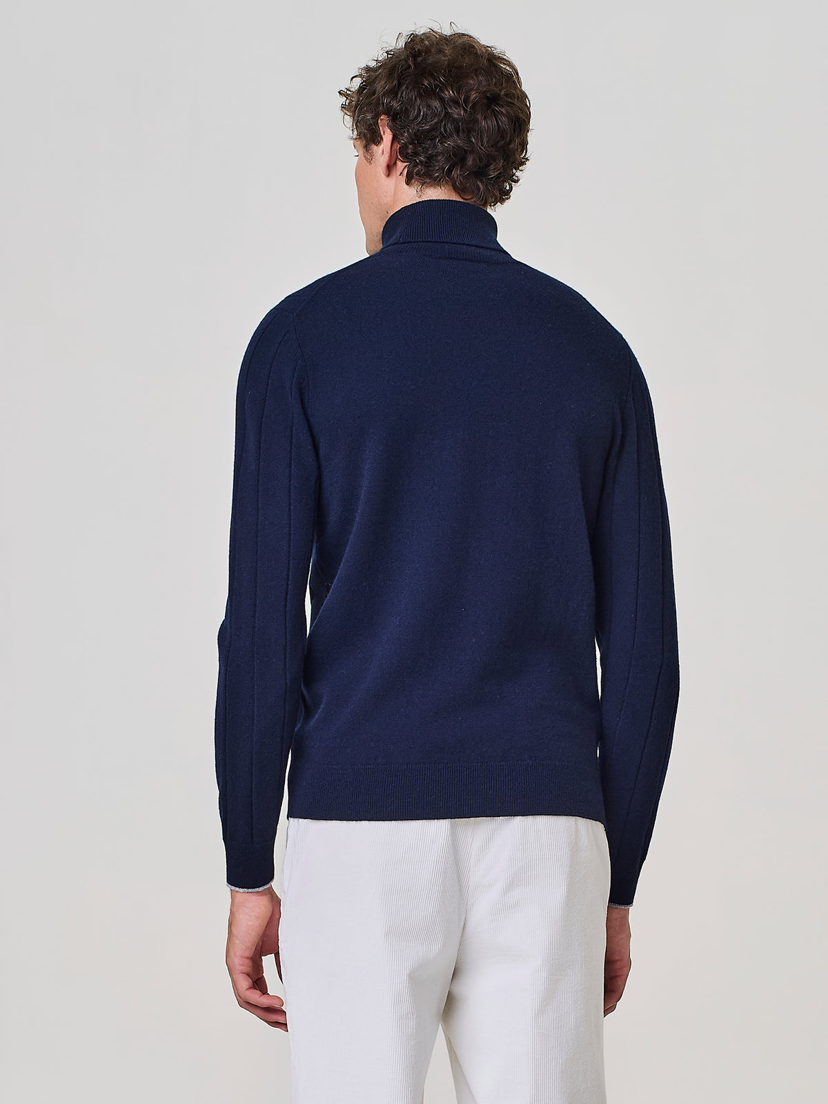 Blue Cashmere and Wool Flat-Rib Turtleneck Sweater